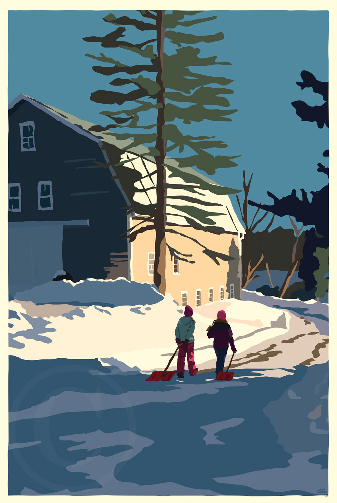 Winter Chores Art Print 36" x 53" Framed Wall Poster - Maine
