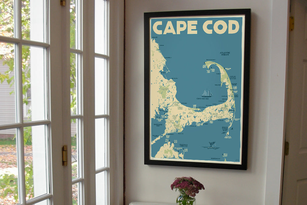 Cape Cod Map Art Print 24" x 36" Framed Travel Poster By Alan Claude  - Massachusetts