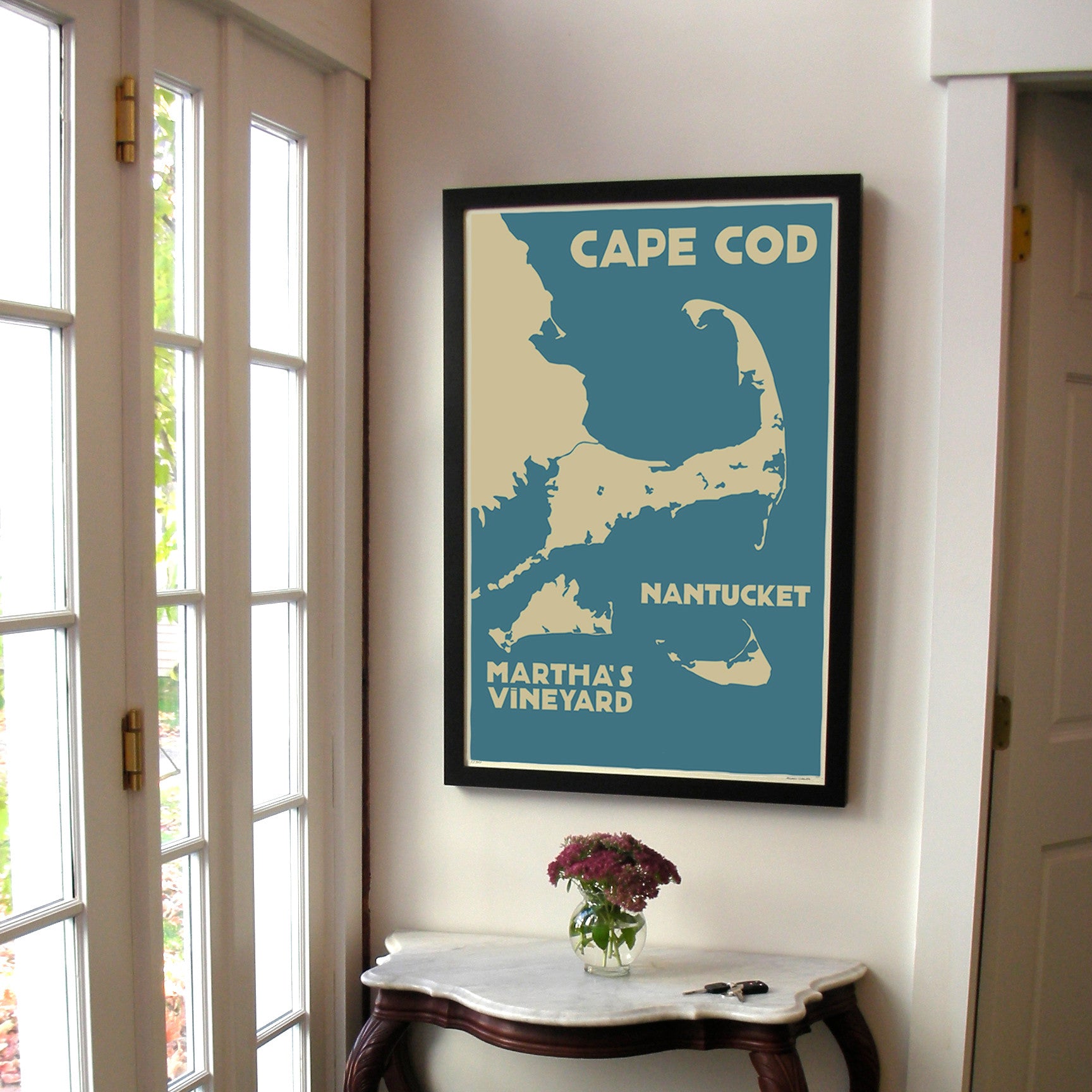 Cape Cod, Martha's Vineyard, Nantucket Map Art Print 24" x 36" Framed Travel Poster By Alan Claude  - Massachusetts