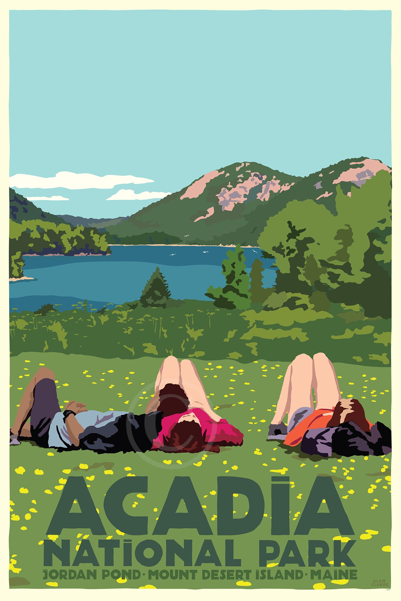 Hikers in Acadia National Park Art Print 24" x 36" Wall Poster By Alan Claude - Maine