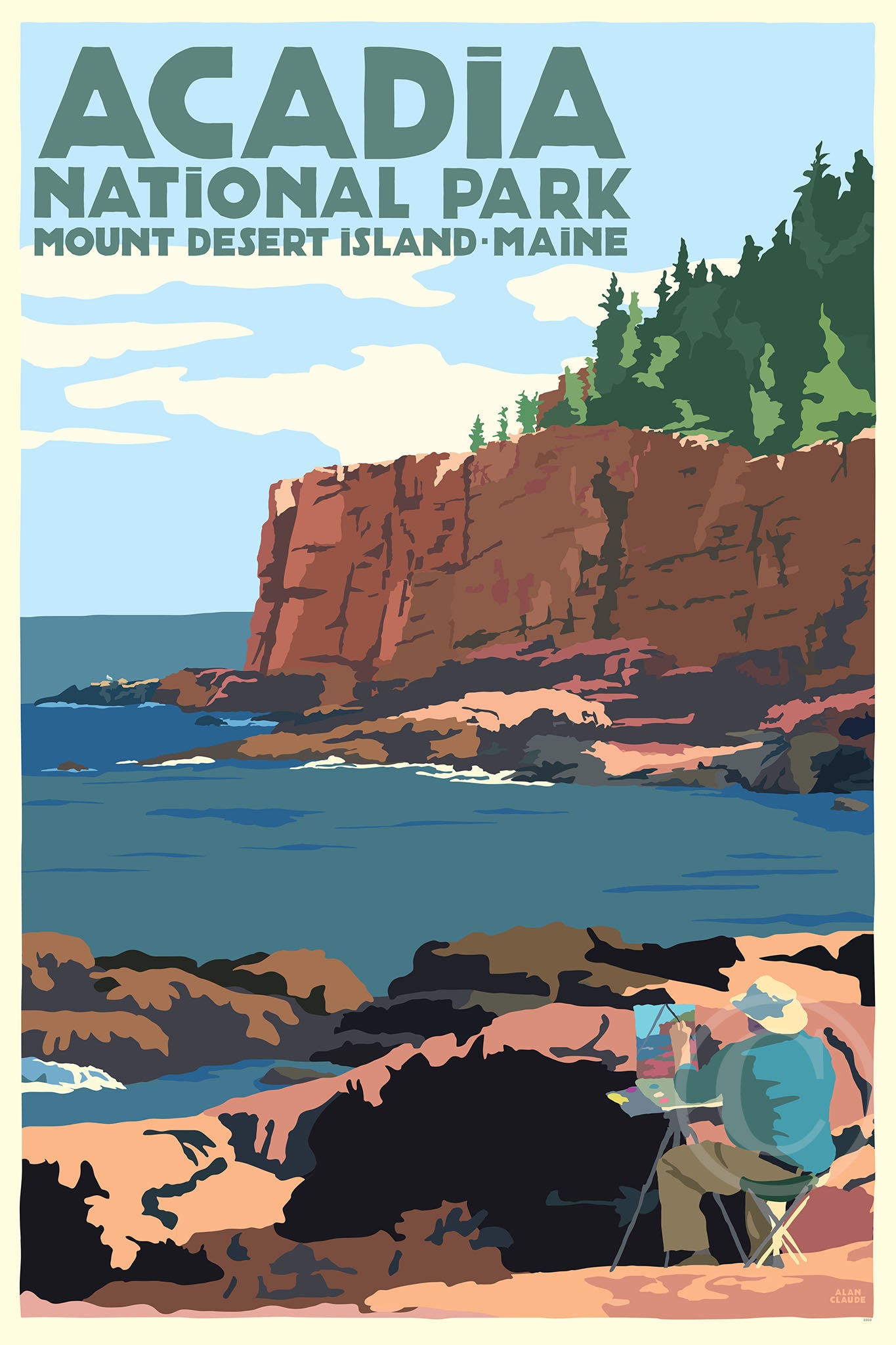 Painting In Acadia National Park Art Print 24" x 36" Wall Poster By Alan Claude - Maine