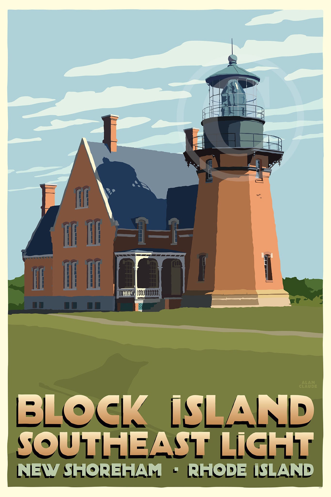 Block Island Southeast Light Art Print 24" x 36" Travel Poster By Alan Claude - Rhode Island