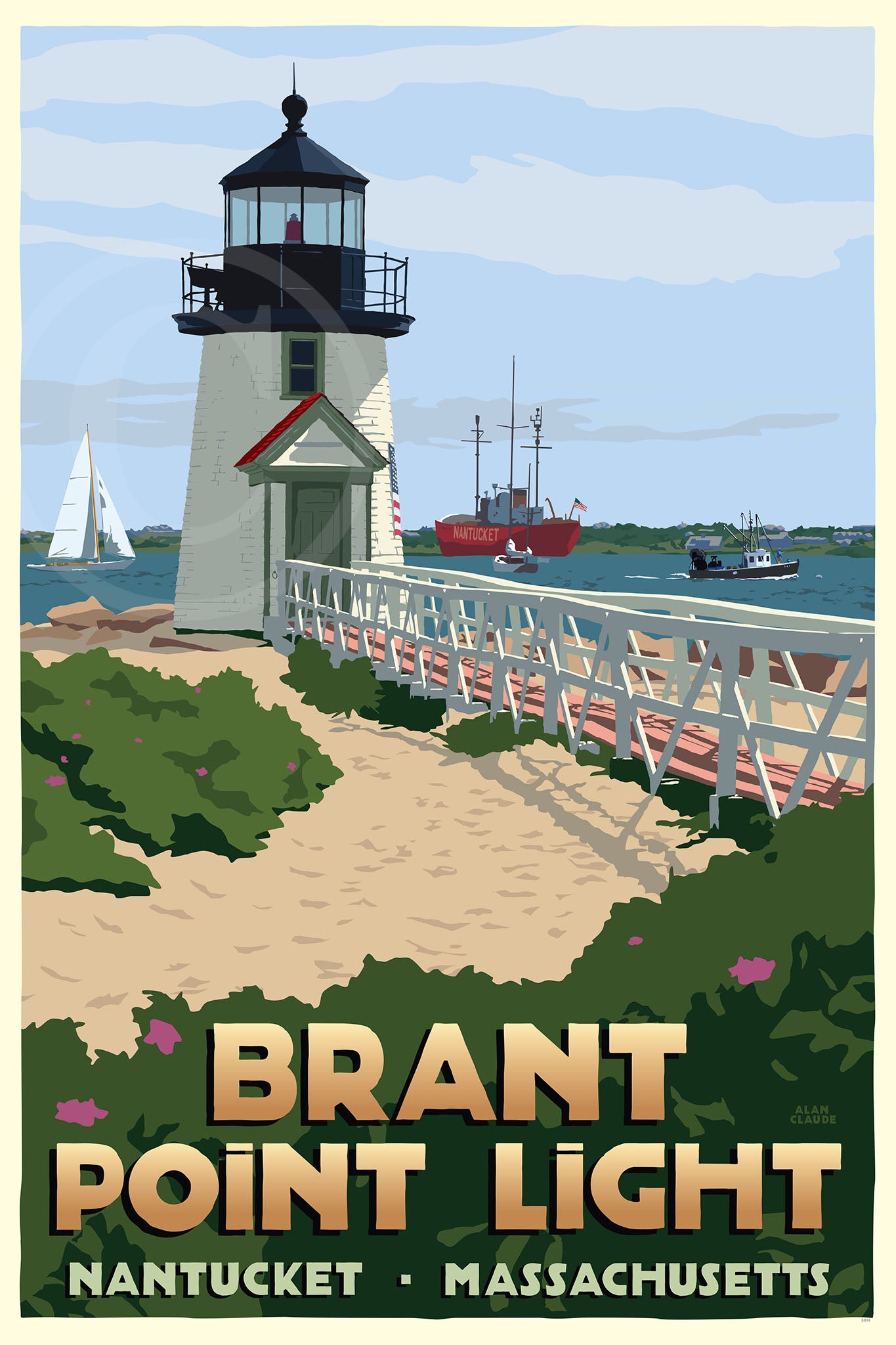 Brant Point Light Art Print 24" x 36" Travel Poster By Alan Claude - Massachusetts