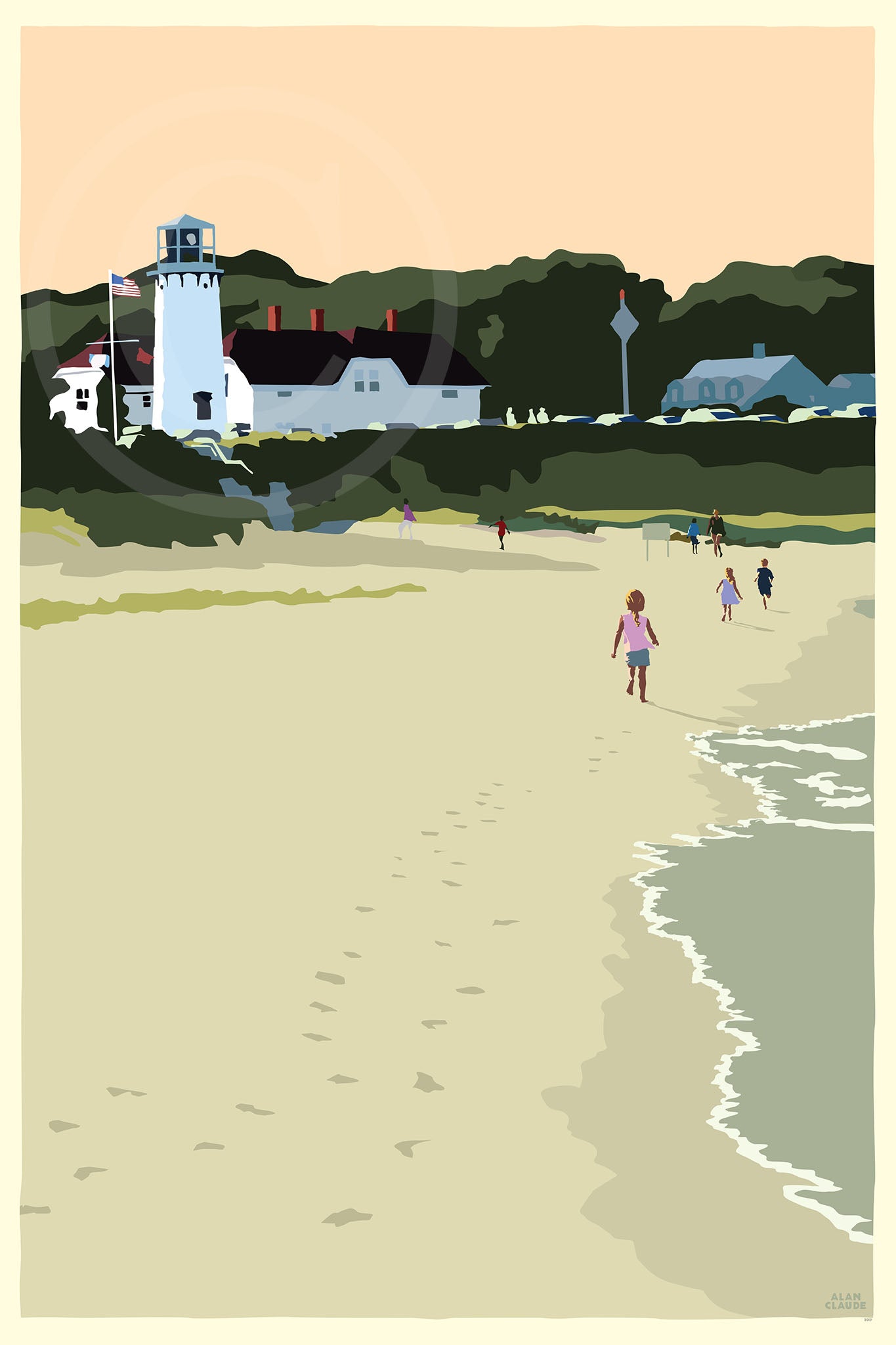 Chatham Lighthouse Kids Art Print 24" x 36" Wall Poster By Alan Claude - Massachusetts