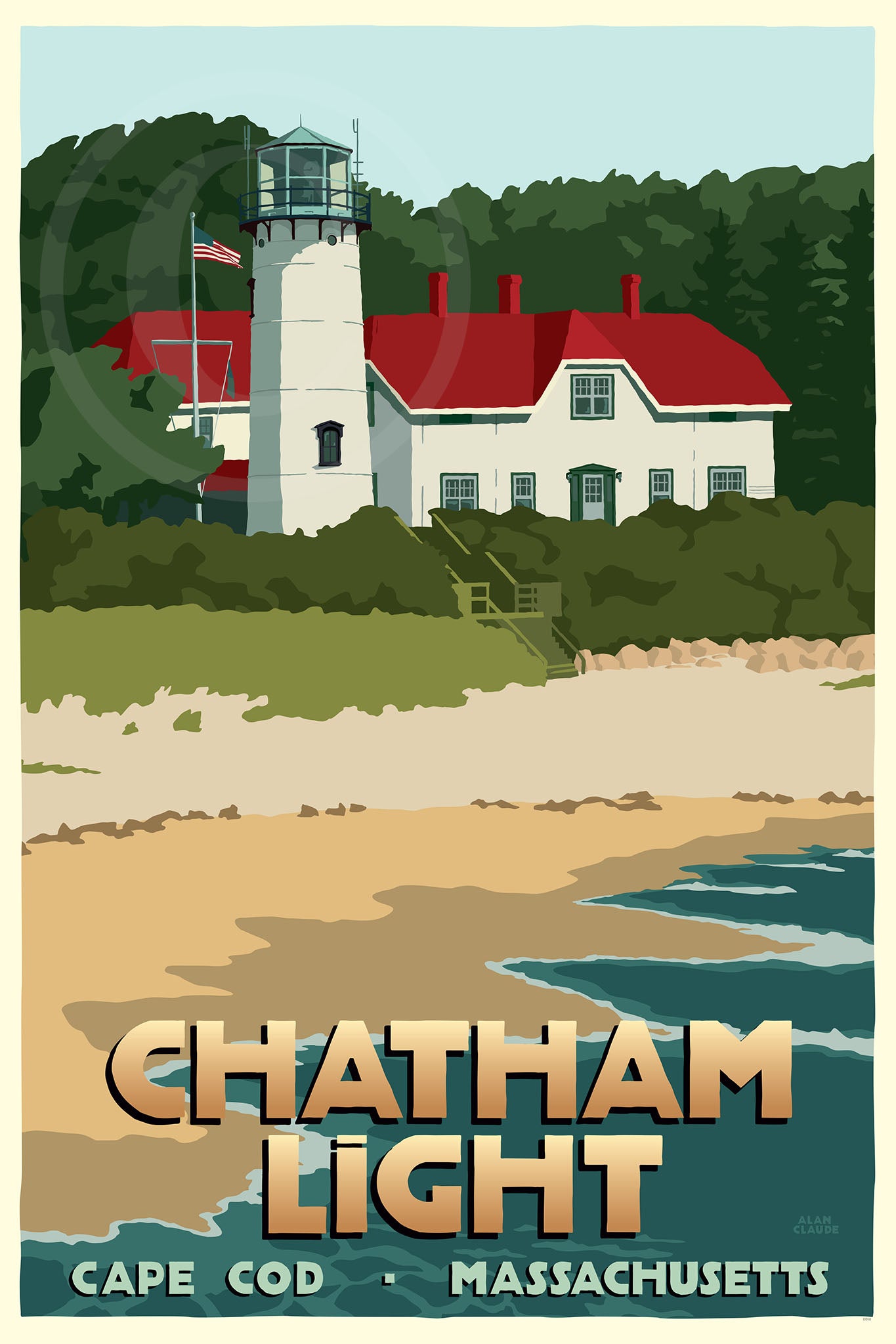 Chatham Light Art Print 24" x 36" Travel Poster By Alan Claude - Massachusetts