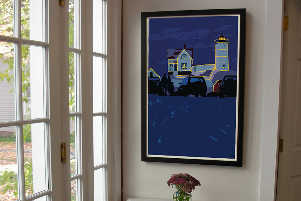 Christmas At The Nubble Art Print 24" x 36" Framed Wall Poster By Alan Claude