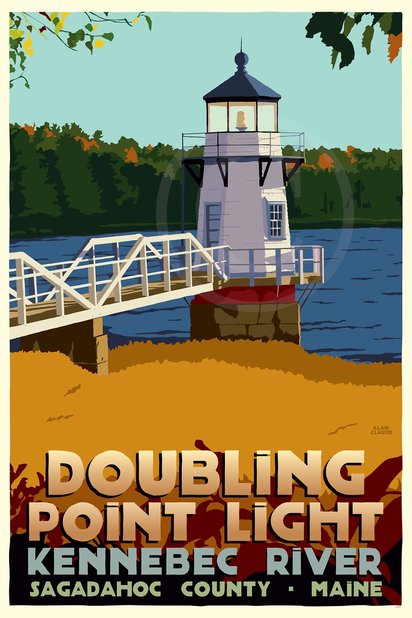 Doubling Point Light Art Print 24" x 36" Travel Poster By Alan Claude - Maine