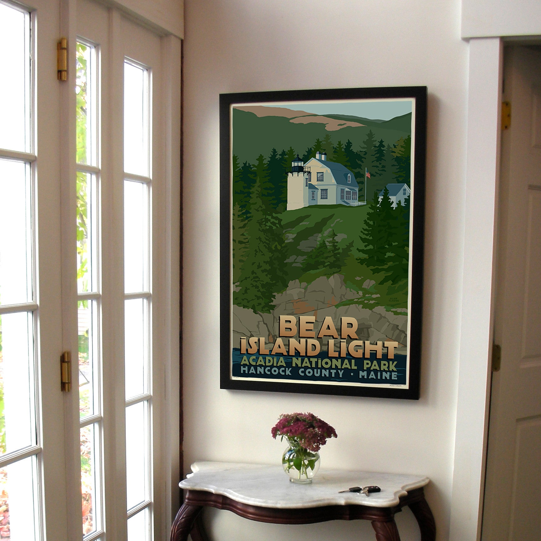 Bear Island Light Art Print 24" x 36" Framed Travel Poster By Alan Claude  - Maine