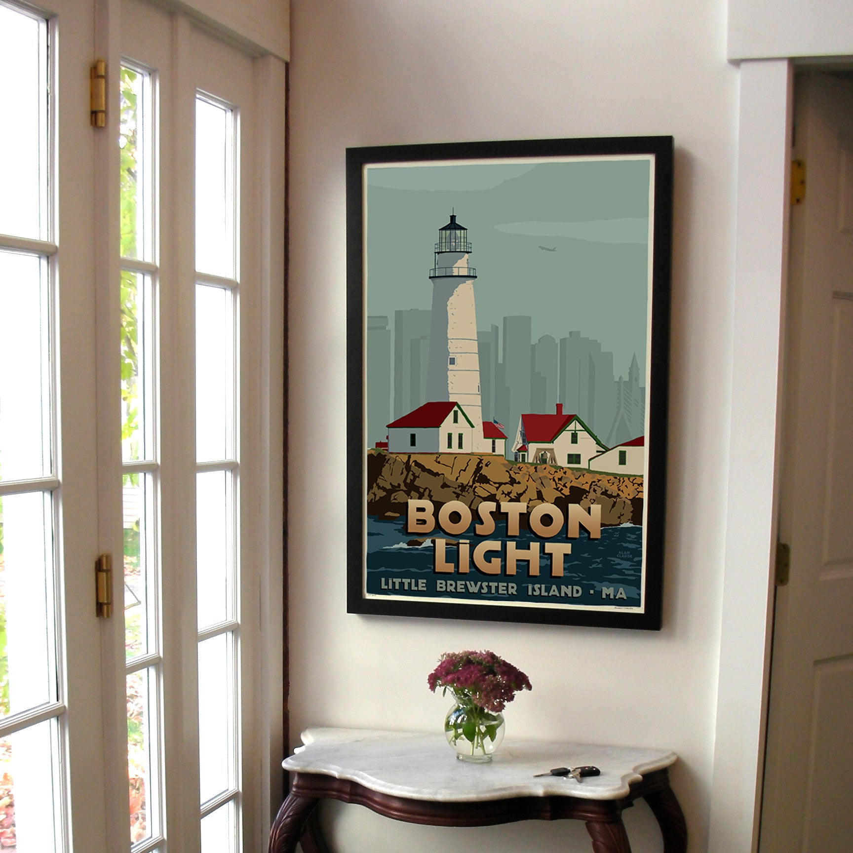 Boston Light Art Print 24" x 36" Framed Travel Poster By Alan Claude  - Massachusetts