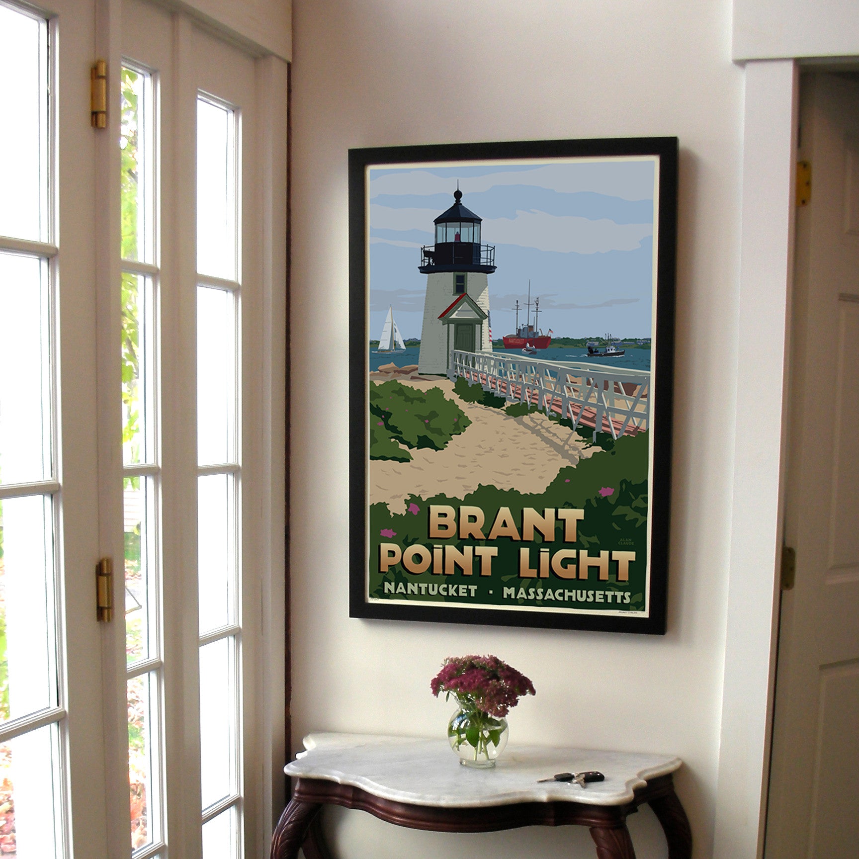 Brant Point Light Art Print 24" x 36" Framed Travel Poster By Alan Claude  - Massachusetts