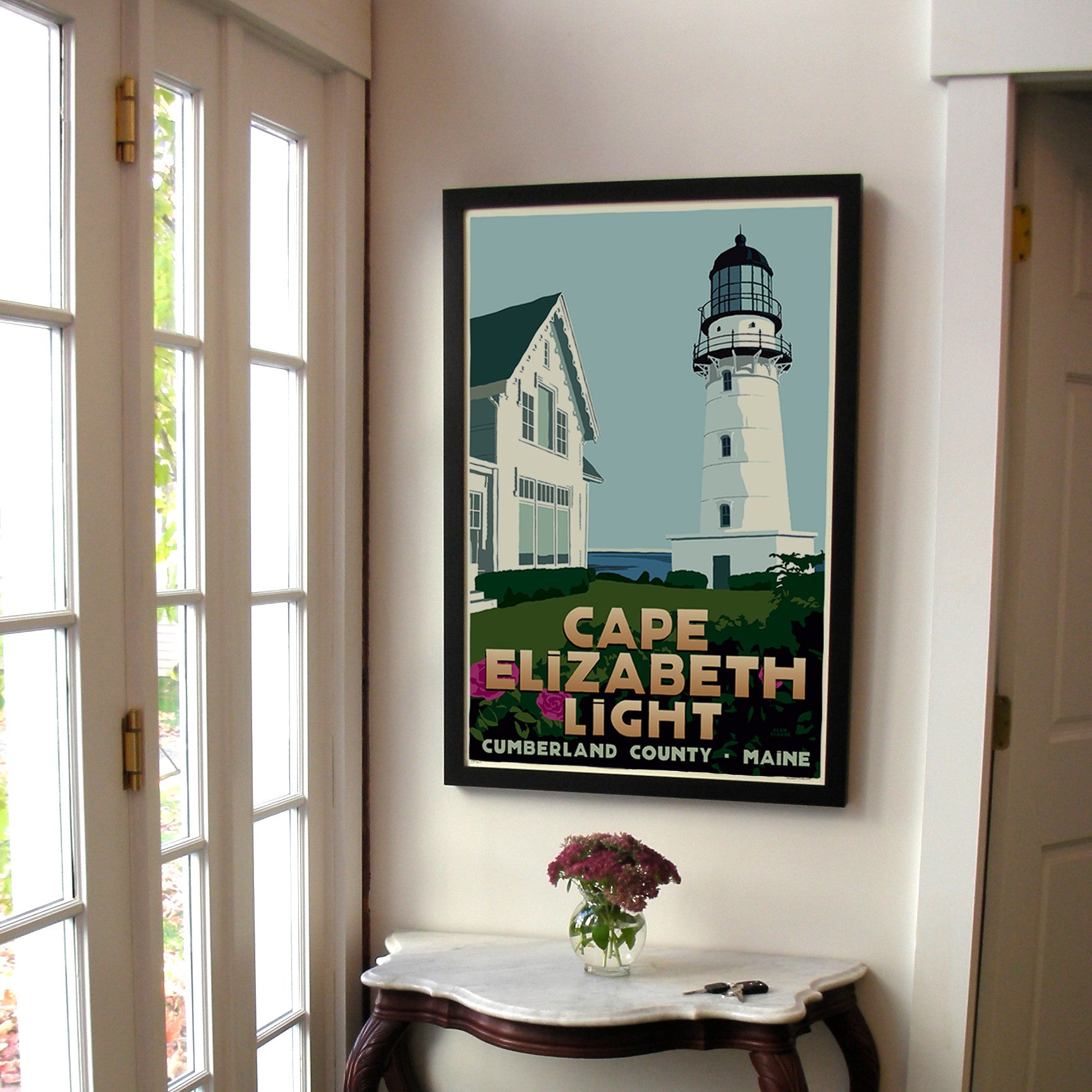 Cape Elizabeth Light Art Print 24" x 36" Framed Travel Poster By Alan Claude  - Maine