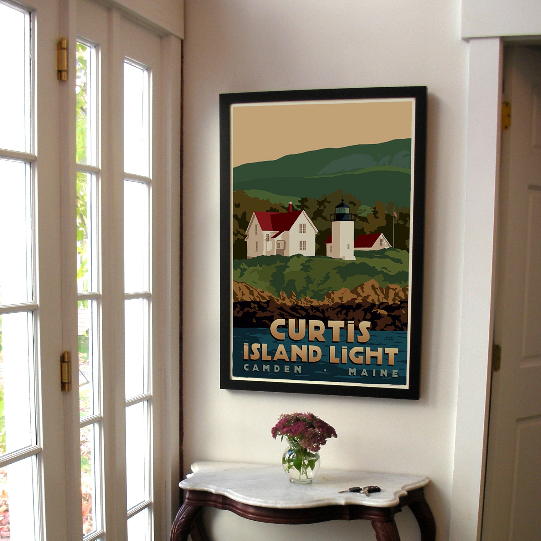 Curtis Island Light Art Print 24" x 36" Framed Travel Poster By Alan Claude  - Maine