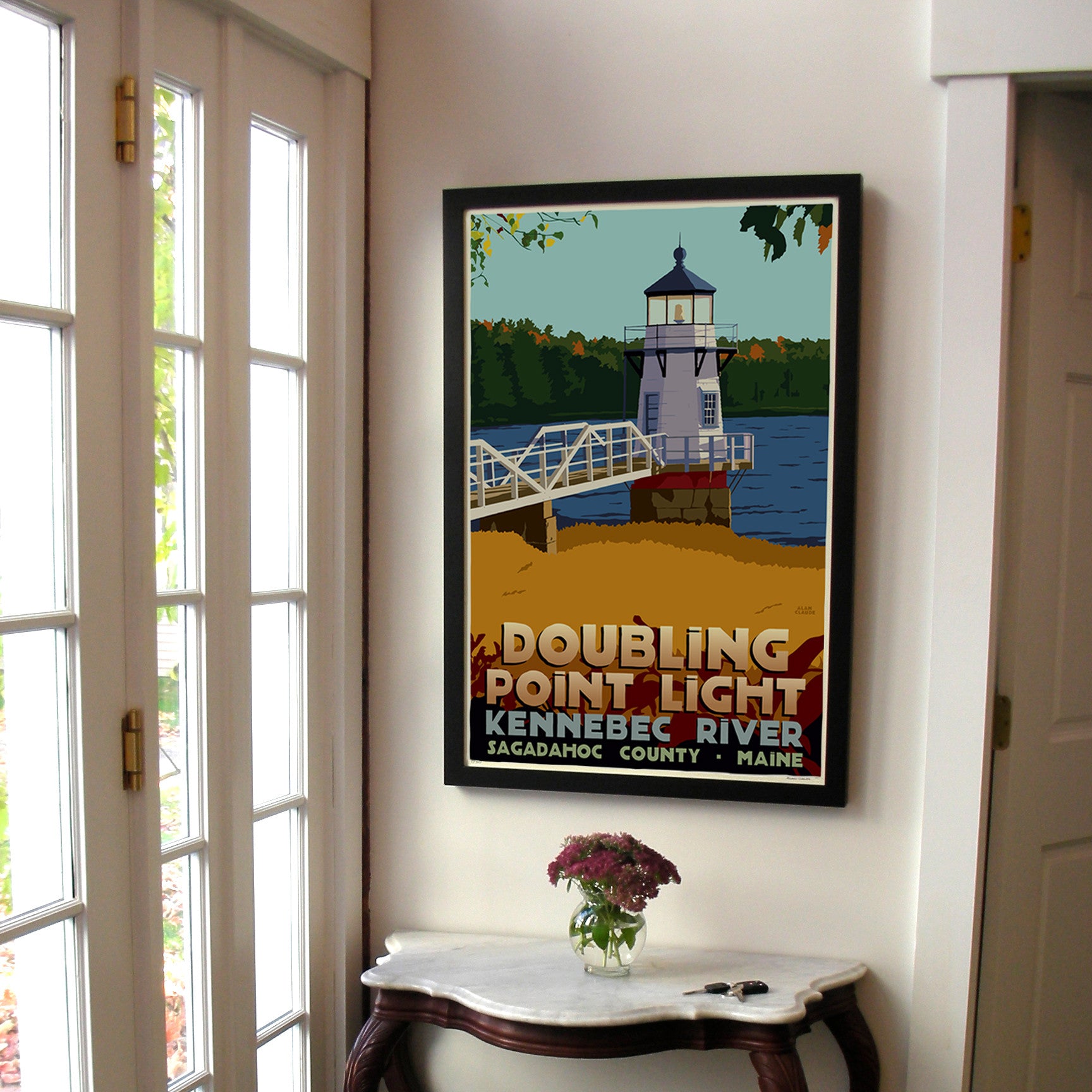 Doubling Point Light Art Print 24" x 36" Framed Travel Poster By Alan Claude  - Maine