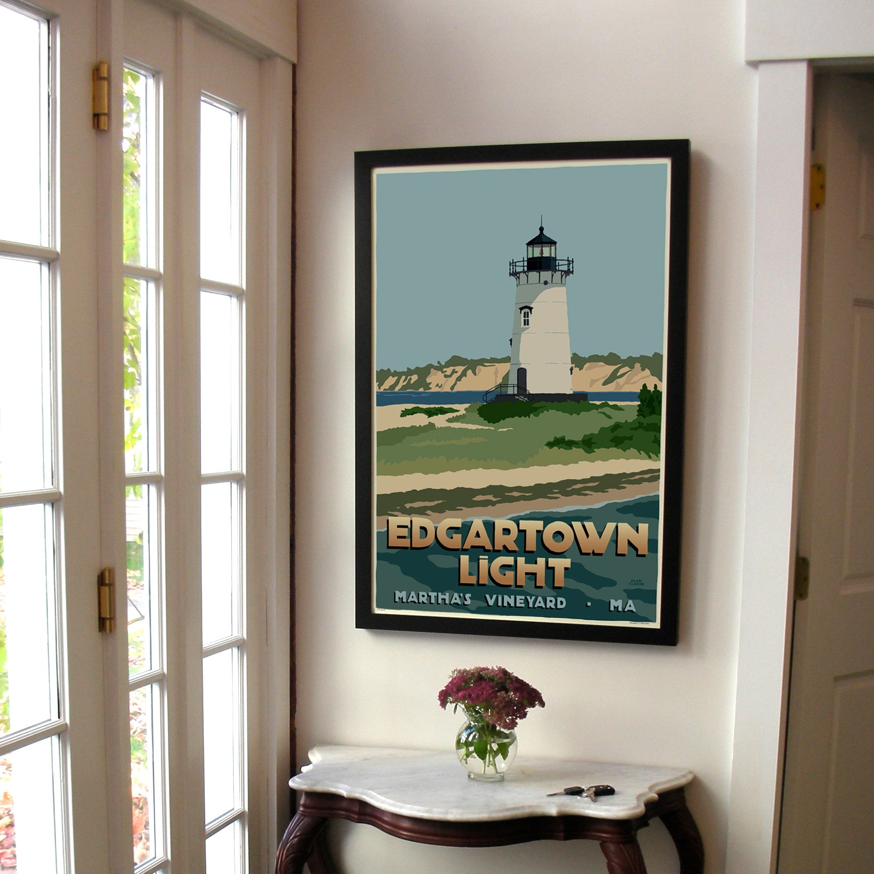 Edgartown Light Art Print 24" x 36" Framed Travel Poster By Alan Claude  - Massachusetts
