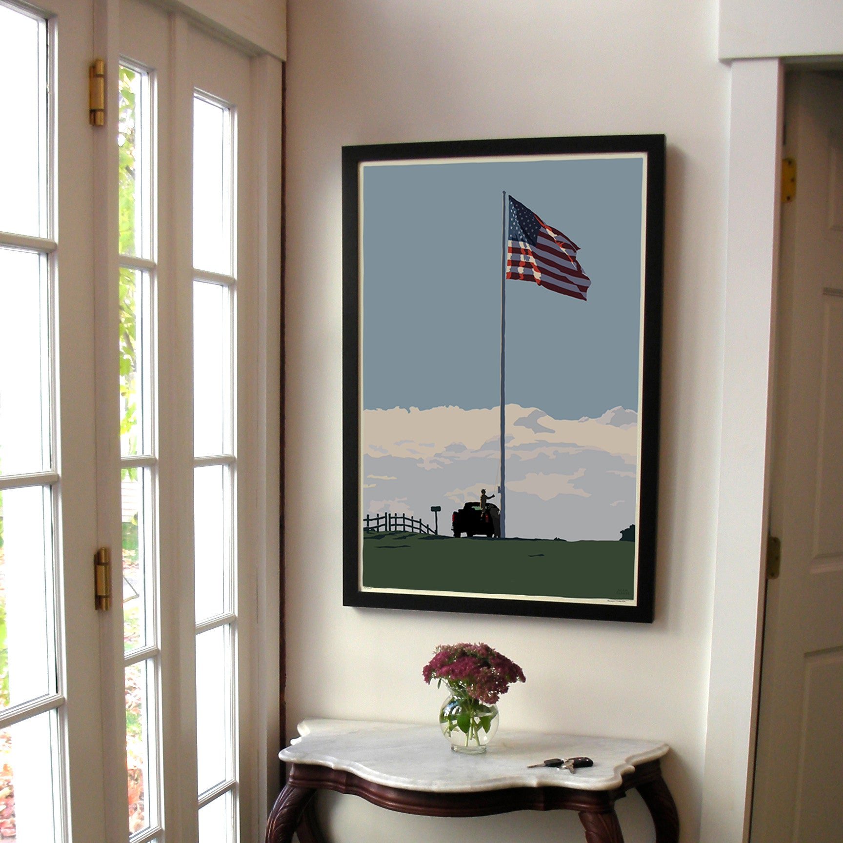 Flag at Fort Williams Art Print 24" x 36" Framed Wall Poster By Alan Claude  - Maine