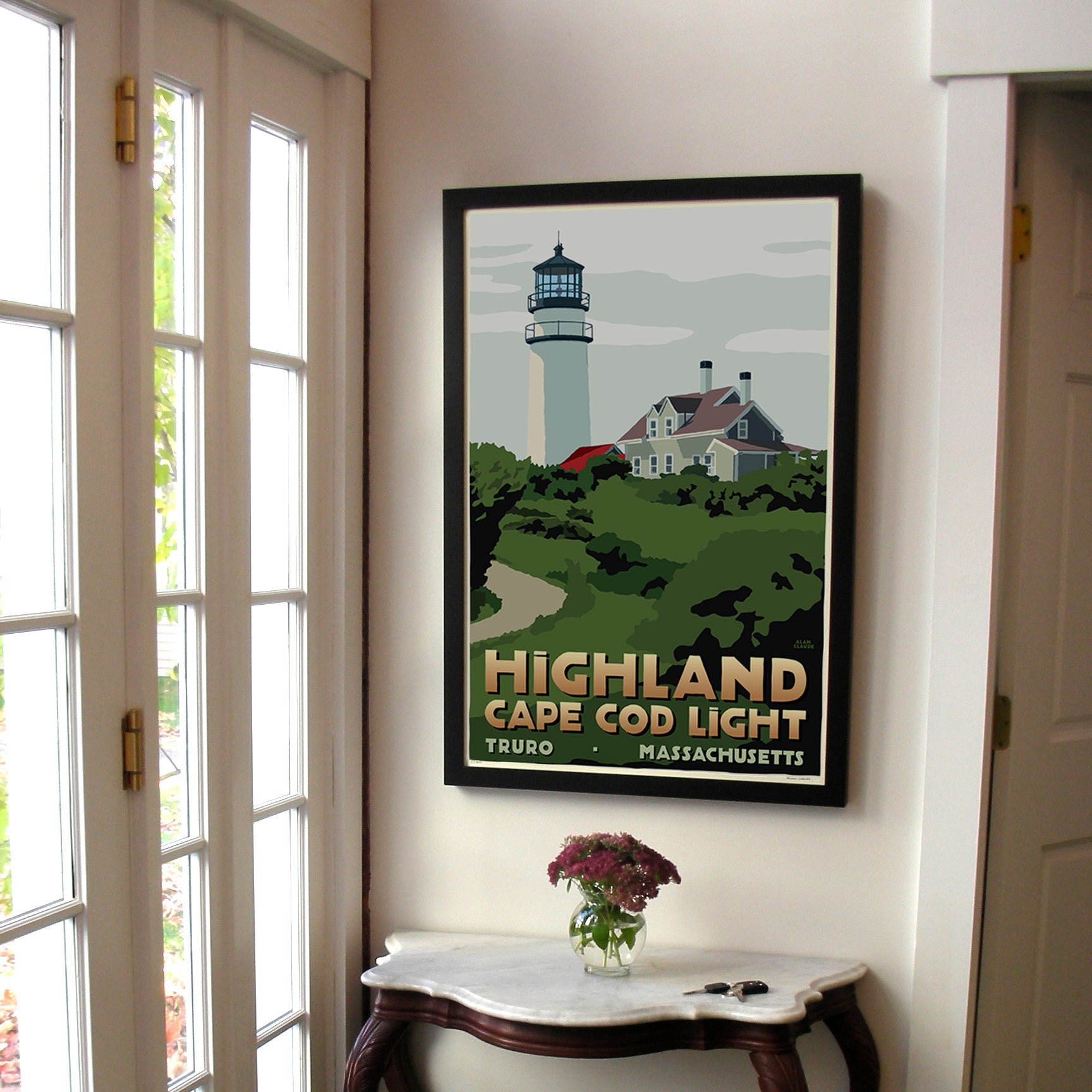 Highland Light Art Print 24" x 36" Framed Travel Poster By Alan Claude  - Massachusetts