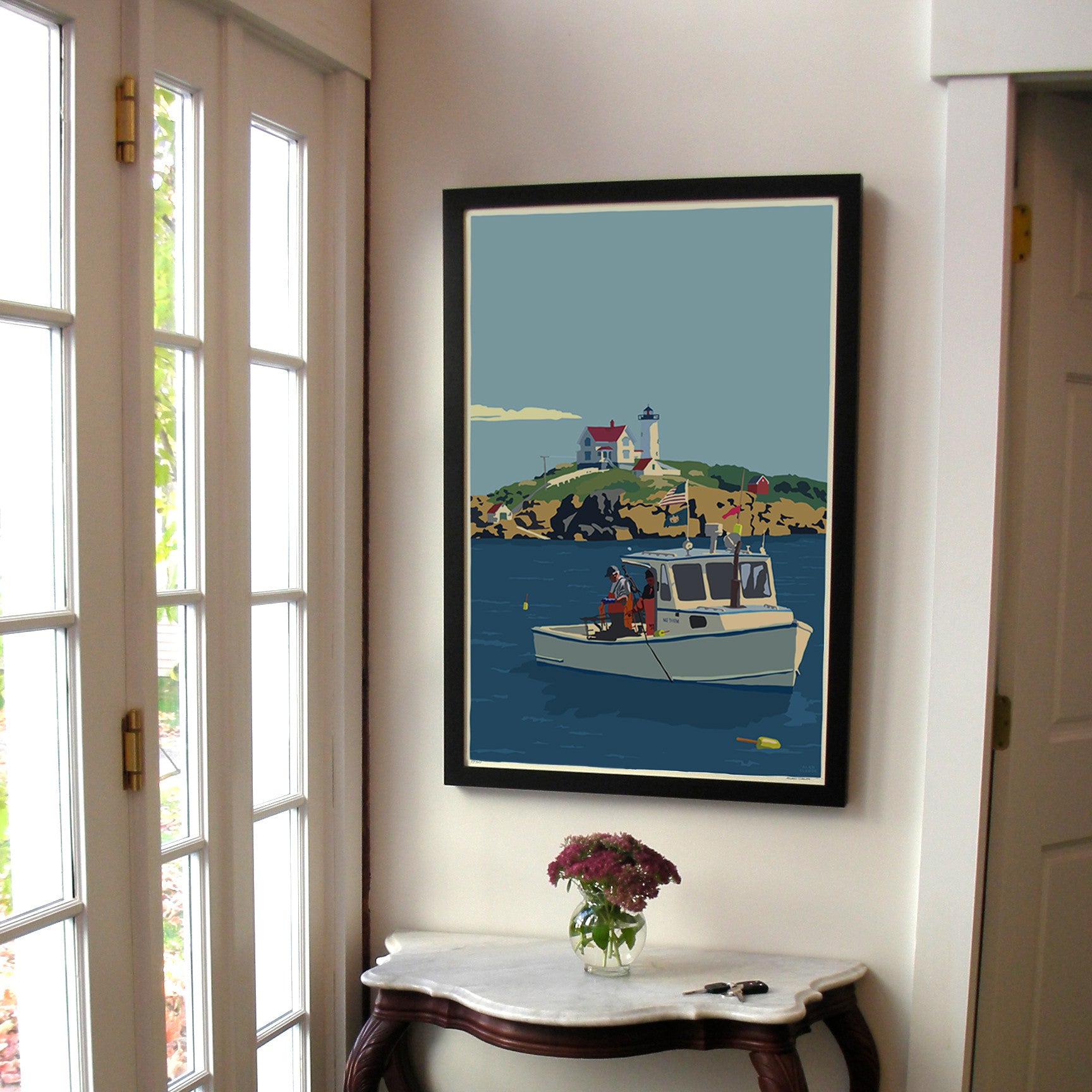 Lobstering at the Nubble Art Print 24" x 36" Framed Wall Poster By Alan Claude  - Maine