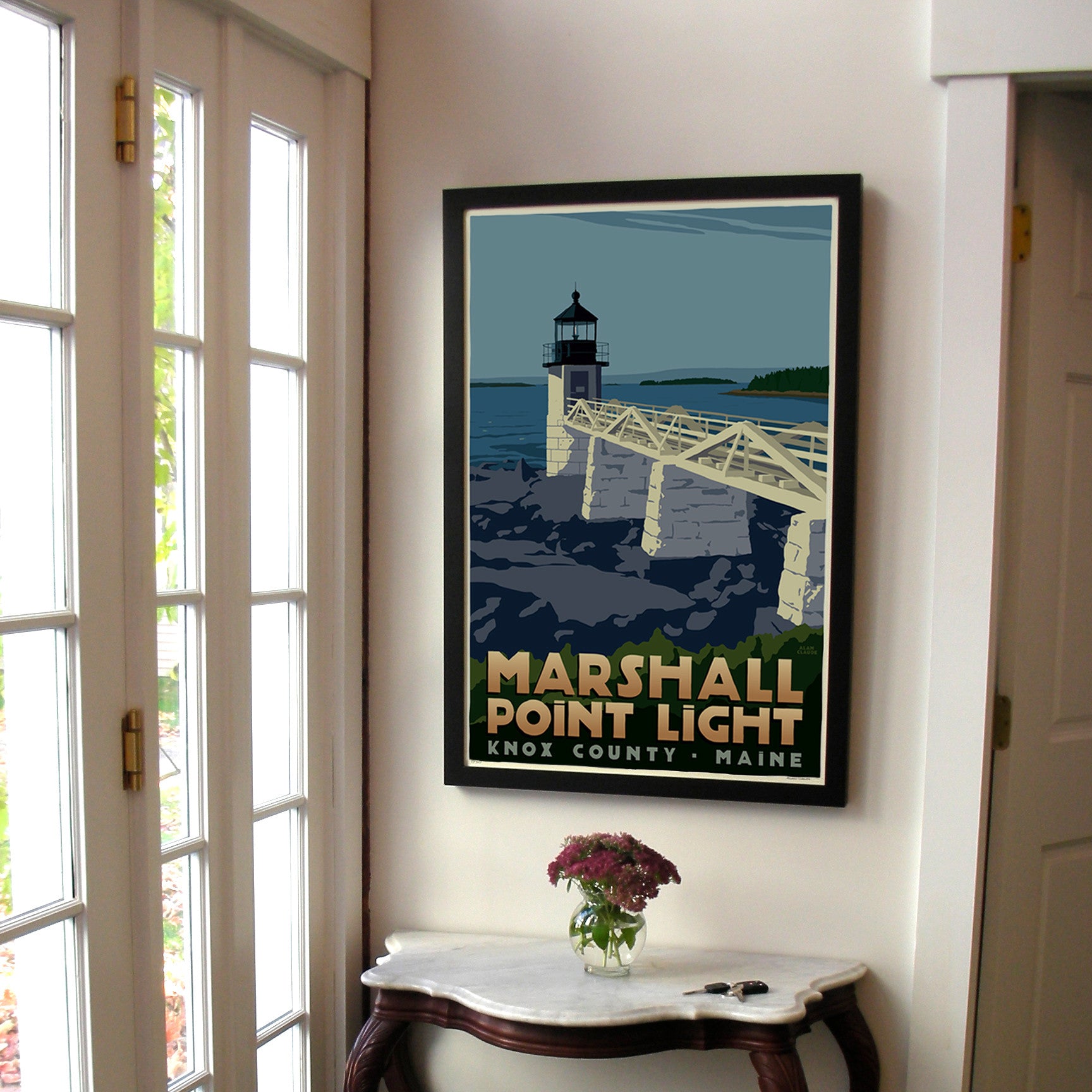 Marshall Point Light Art Print 24" x 36" Framed Travel Poster By Alan Claude  - Maine