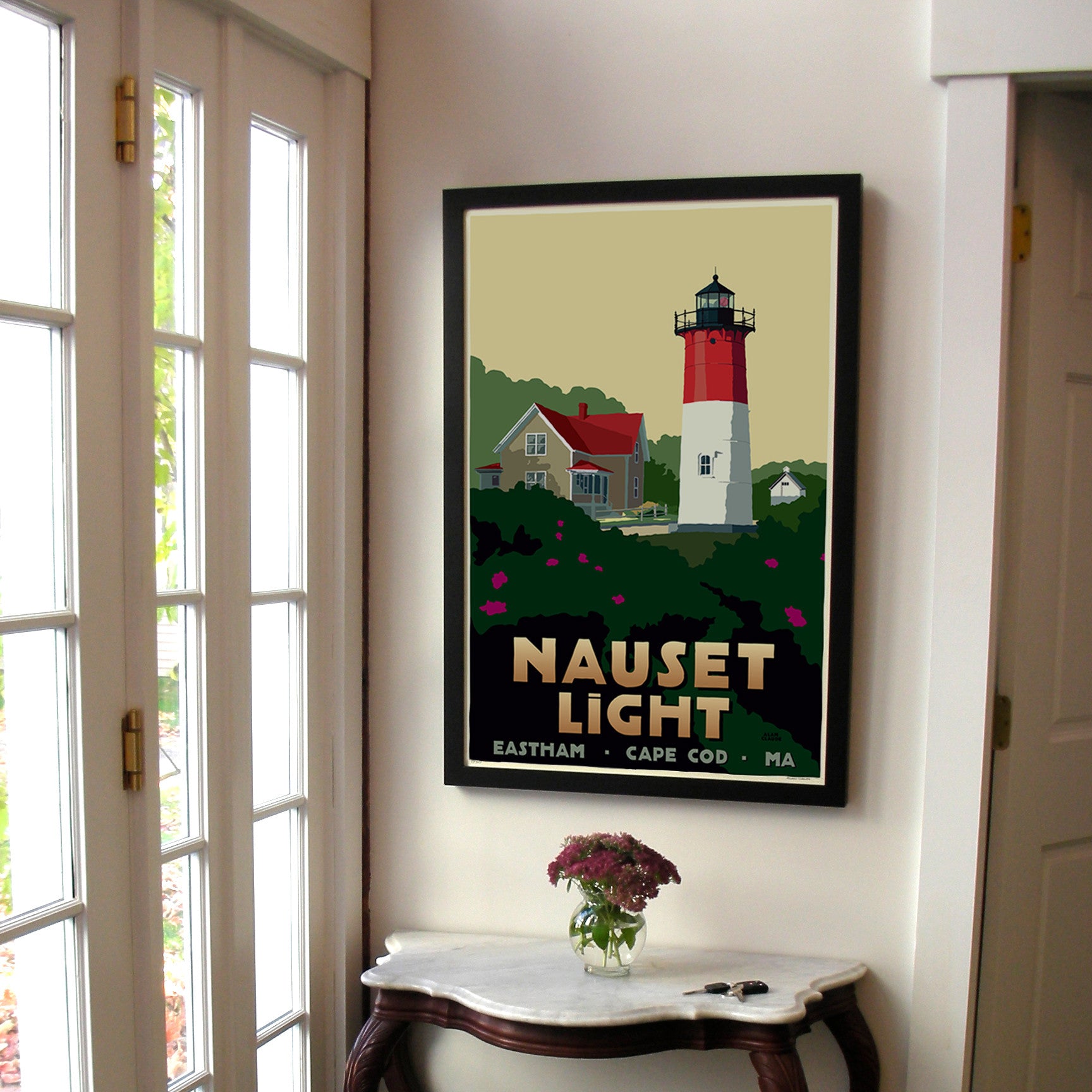 Nauset Light Art Print 24" x 36" Framed Travel Poster By Alan Claude  - Massachusetts