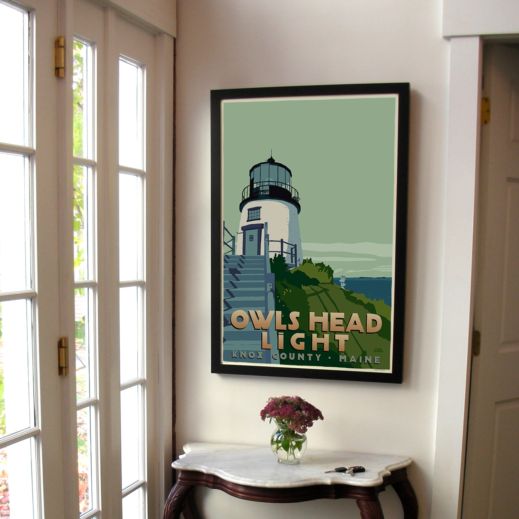 Owls Head Light Art Print 24" x 36" Framed Travel Poster By Alan Claude  - Maine