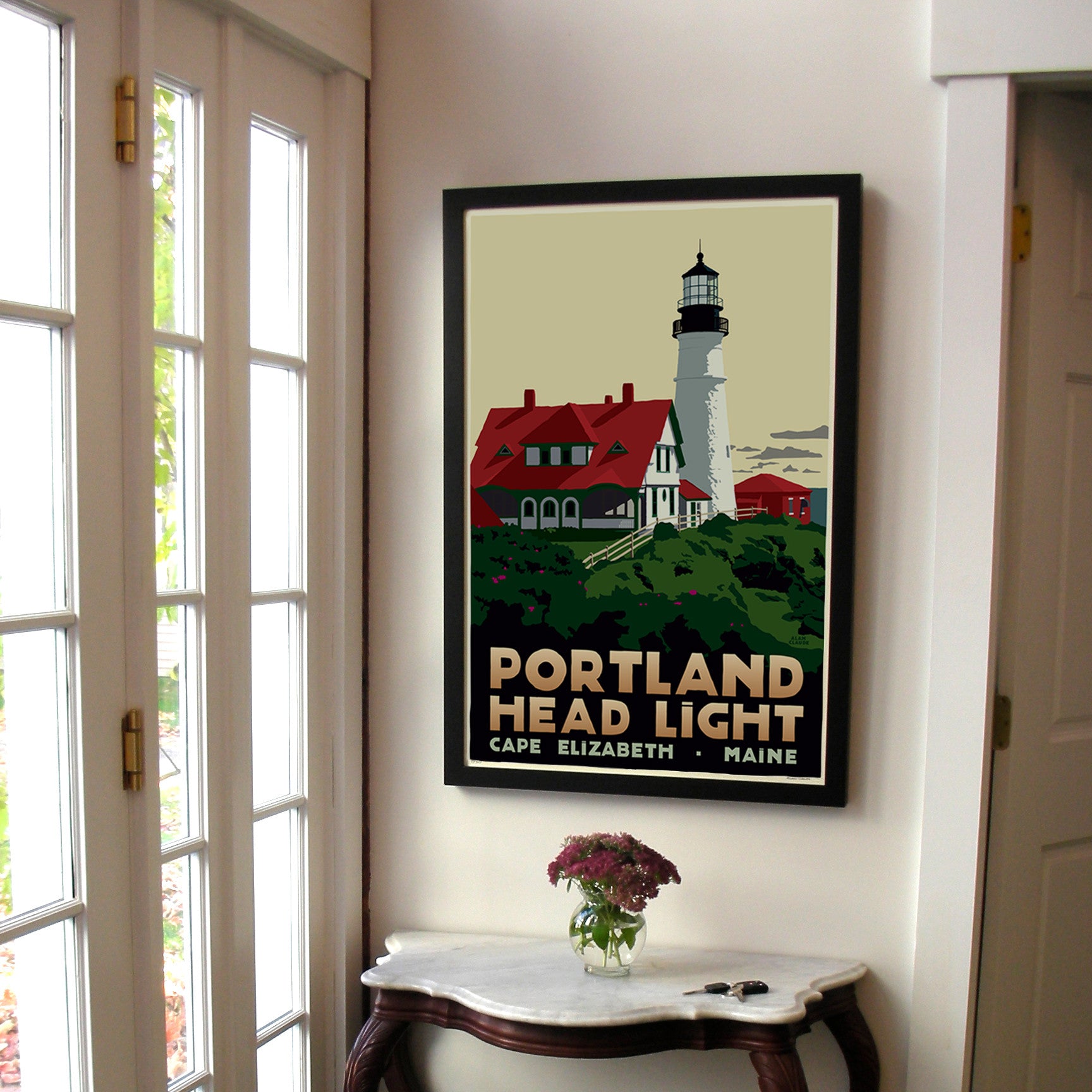 Portland Head Light Art Print 24" x 36" Framed Travel Poster By Alan Claude  - Maine