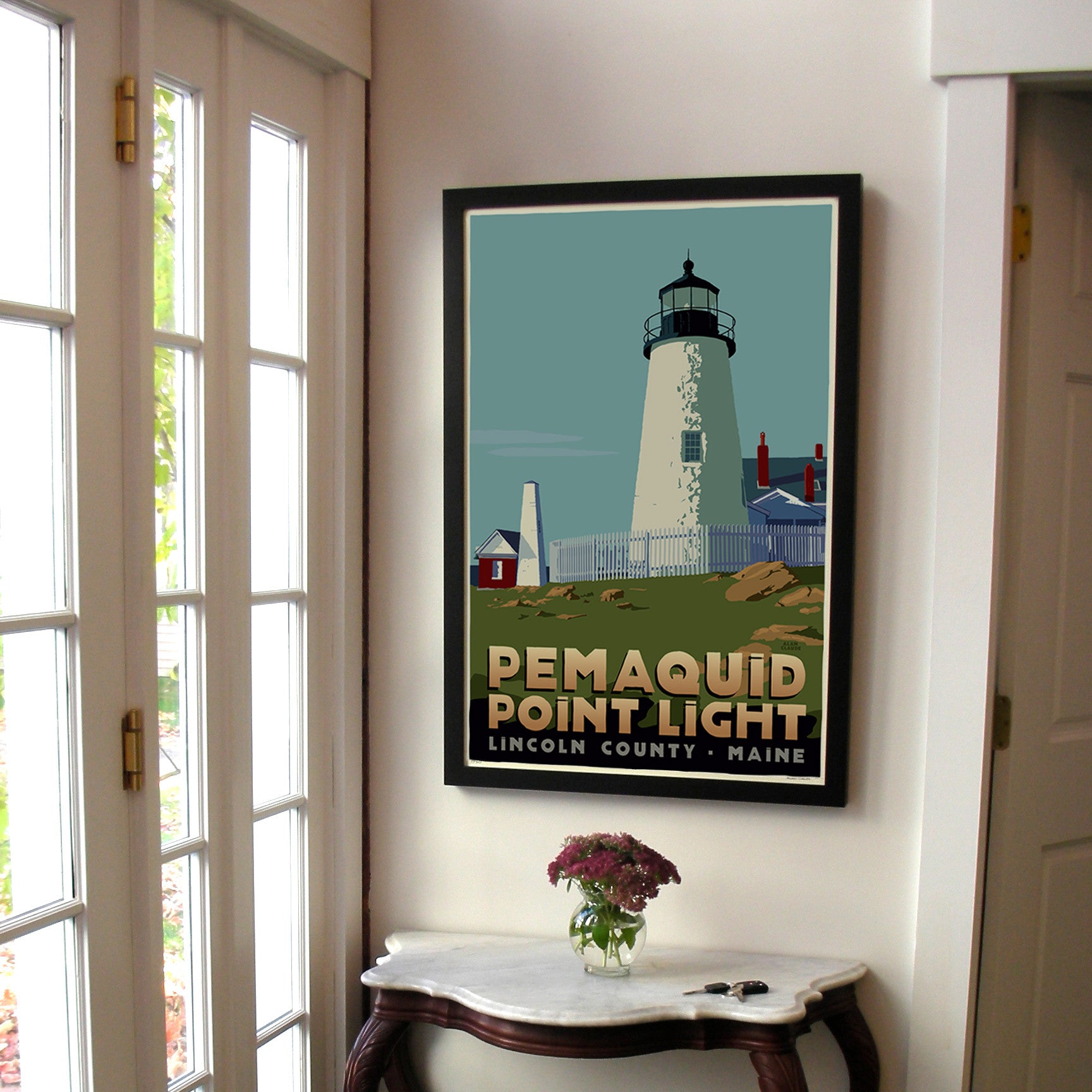 Pemaquid Point Light Art Print 24" x 36" Framed Travel Poster By Alan Claude  - Maine