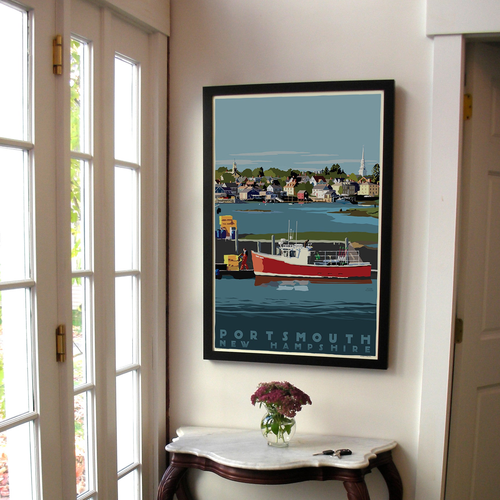 Portsmouth Lobster Boat Art Print 24" x 36" Framed Travel Poster By Alan Claude  - New Hampshire