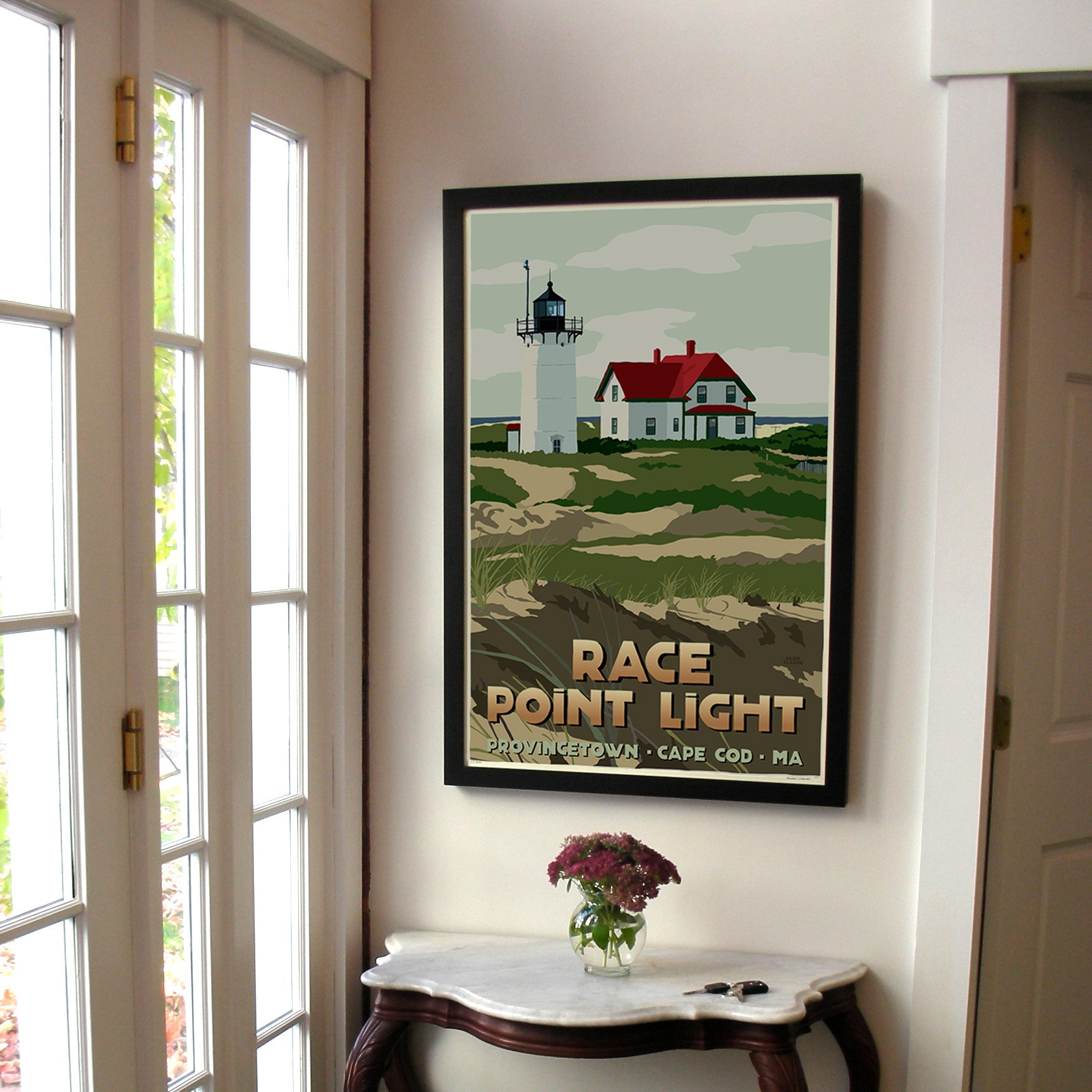 Race Point Light Art Print 24" x 36" Framed Travel Poster By Alan Claude  - Massachusetts