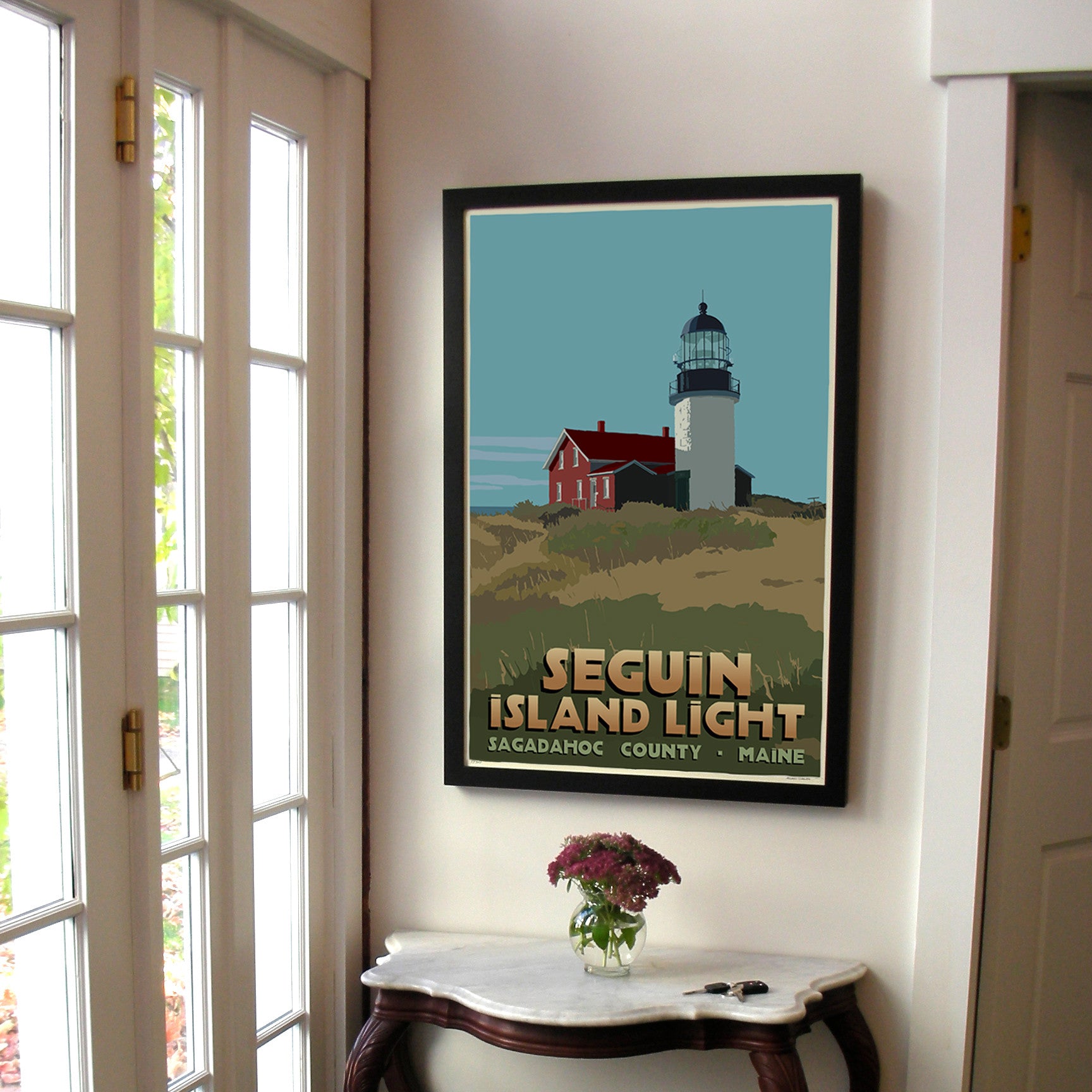 Seguin Island Light Art Print 24" x 36" Framed Travel Poster By Alan Claude - Maine
