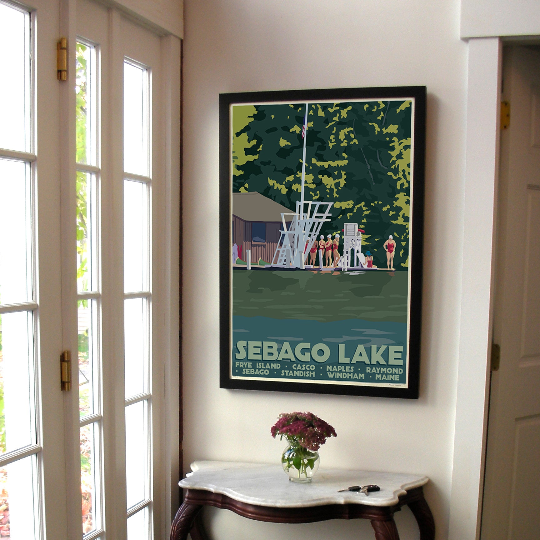Sebago Lake Swimmers Art Print 24" x 36" Framed Travel Poster By Alan Claude - Maine