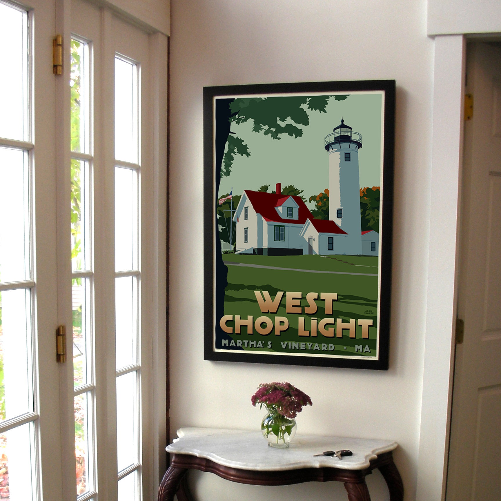 West Chop Light Art Print 24" x 36" Framed Travel Poster By Alan Claude - Massachusetts