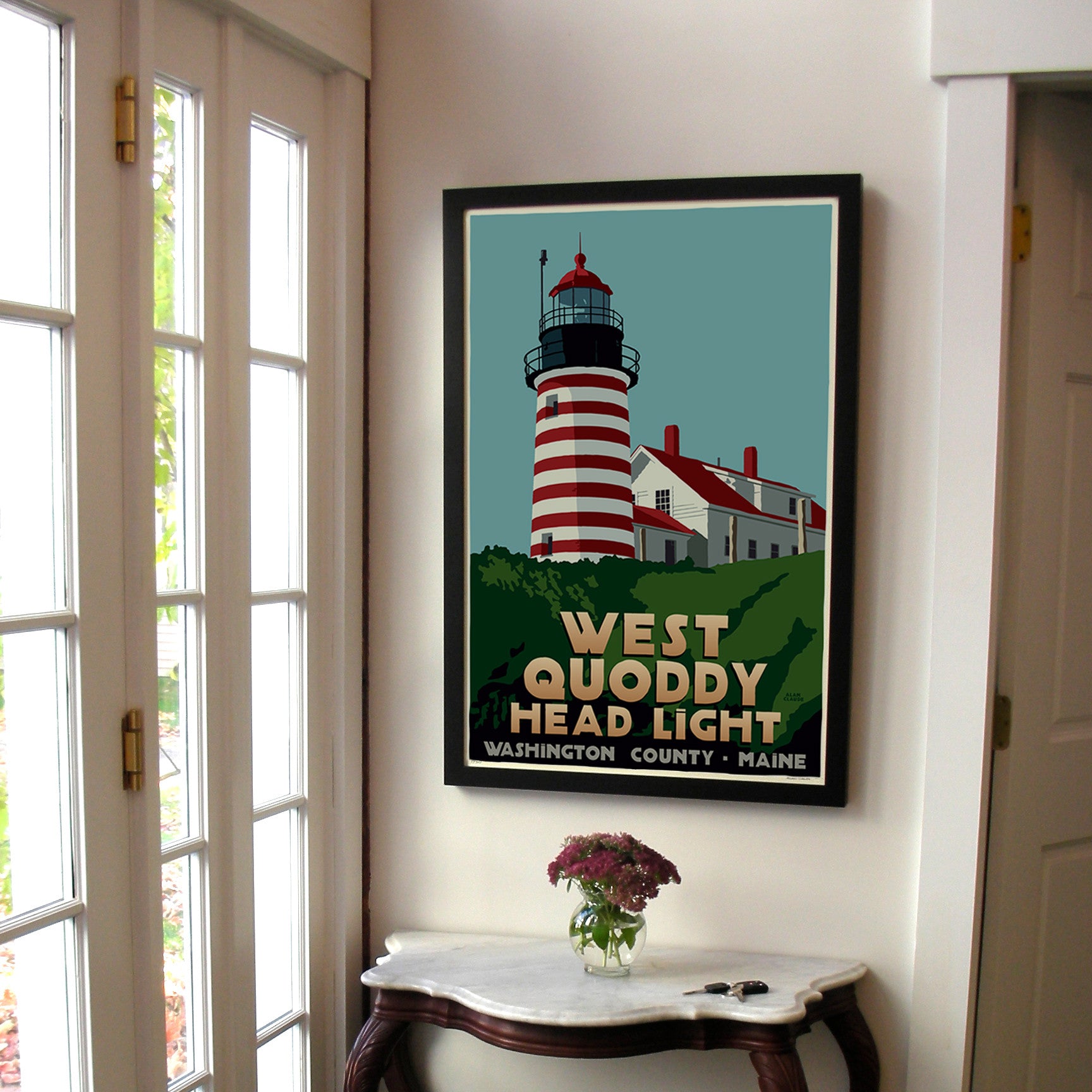 West Quoddy Head Light Art Print 24" x 36" Framed Travel Poster By Alan Claude - Maine