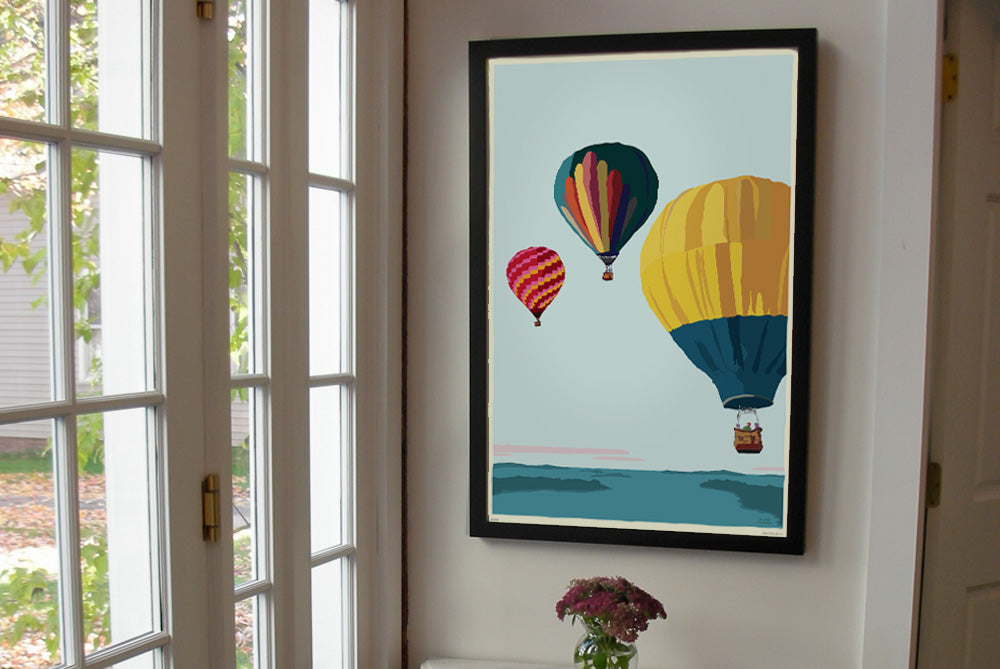 Balloons Over Islands Art Print 24" x 36" Framed Wall Poster By Alan Claude - Maine