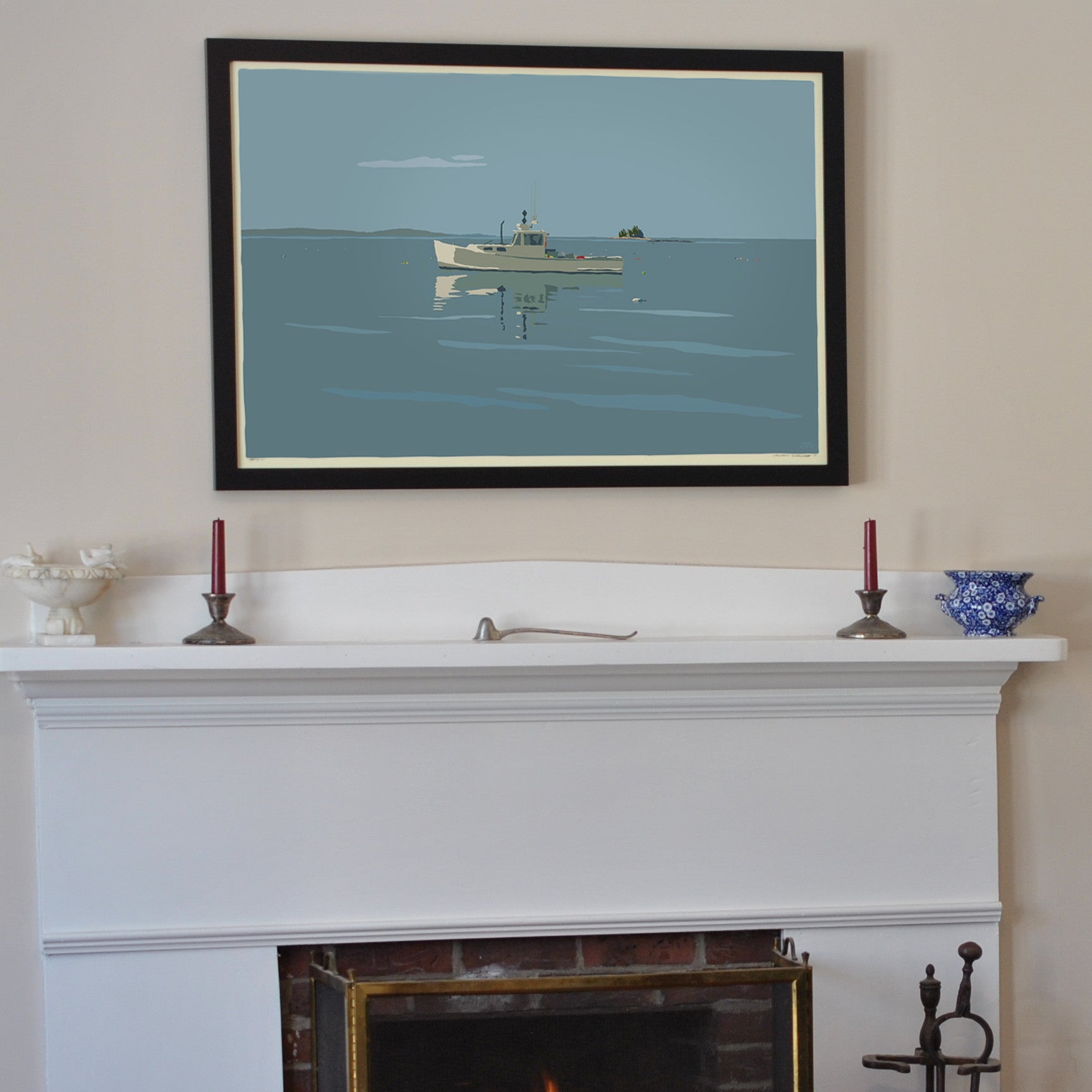 Tranquility Lobster Boat Art Print 24" x 36" Framed Travel Poster By Alan Claude - Maine