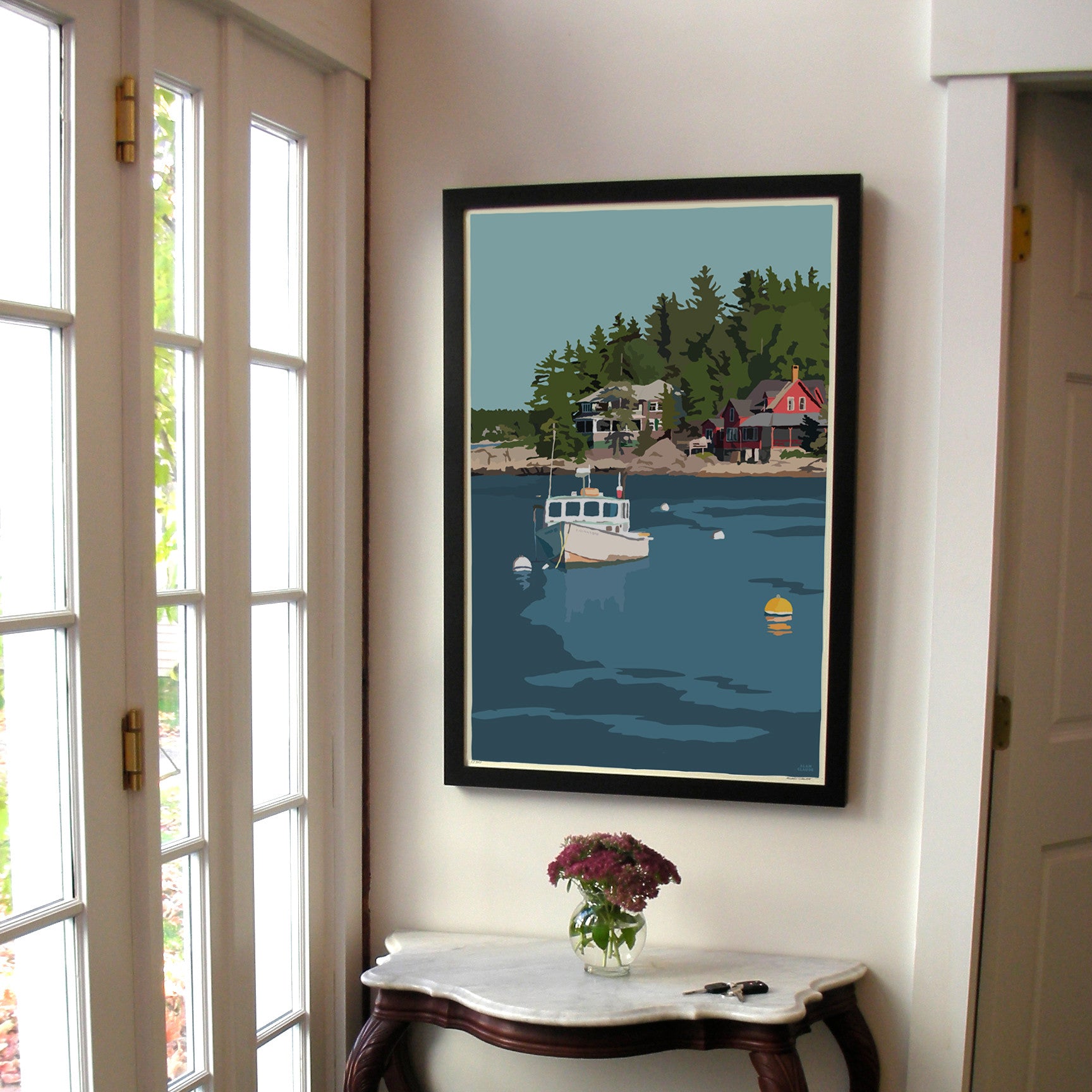 Lobster Boat at Five Islands Art Print 24" x 36" Framed Travel Poster By Alan Claude  - Maine