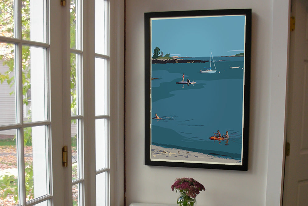 Ocean Point Swimmers Art Print 24" x 36" Framed Wall Poster By Alan Claude - Maine