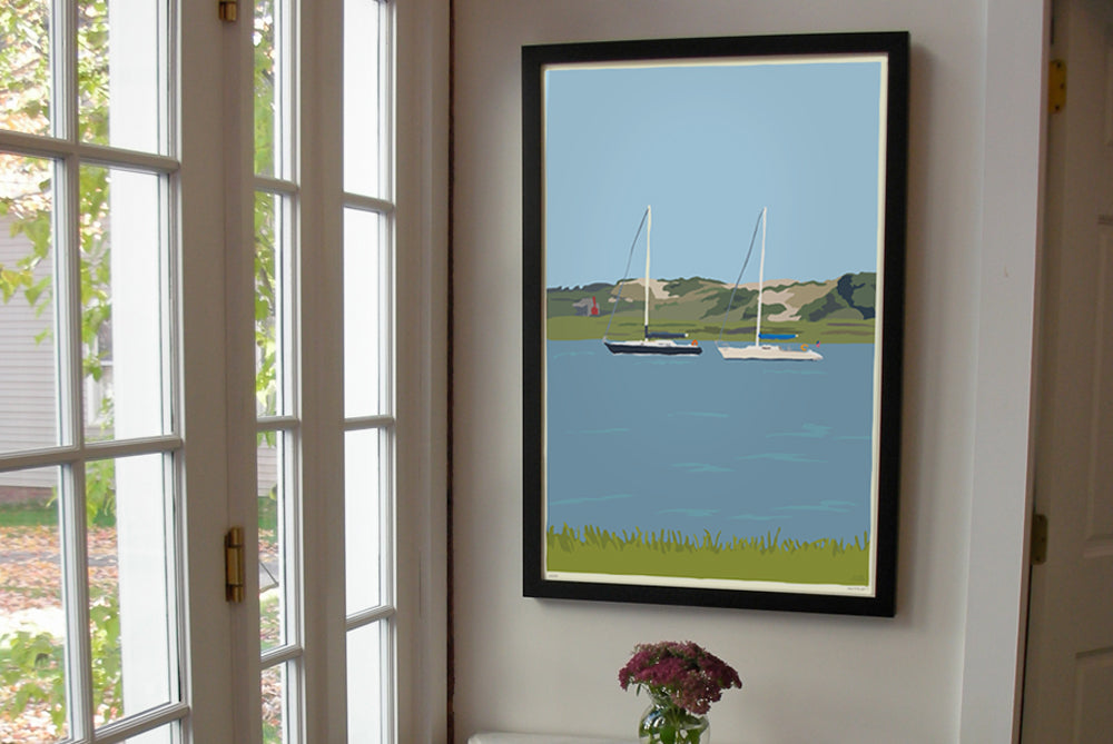 Sailboats at Sandy Neck Art Print 24" x 36" Framed Wall Poster By Alan Claude  Massachusetts