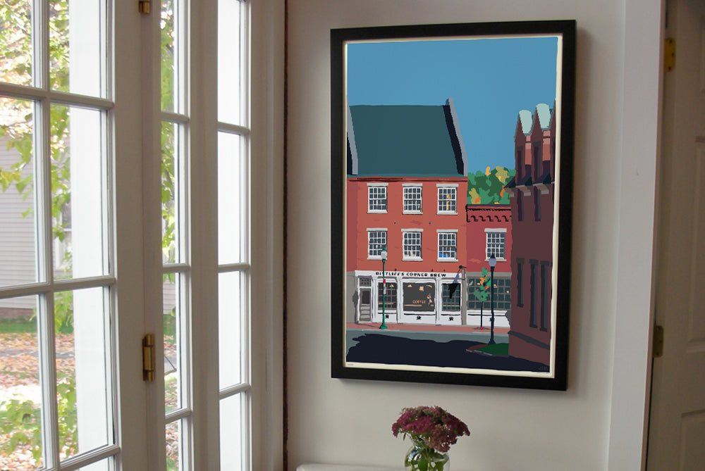 Cafe in Gardiner Art Print 24" x 36" Framed Wall Poster By Alan Claude - Maine