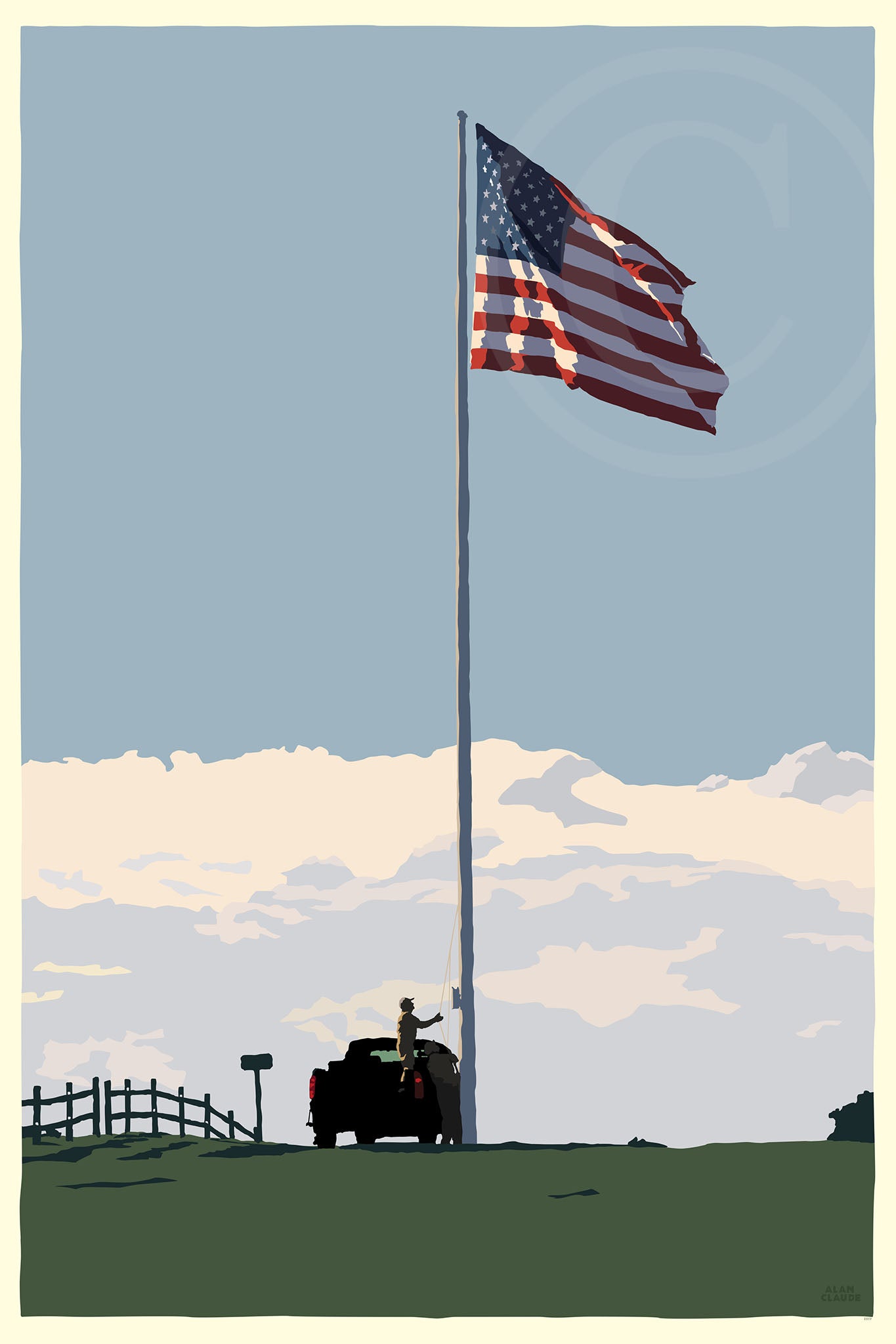 Flag at Fort Williams Art Print 24" x 36" Wall Poster By Alan Claude - Maine