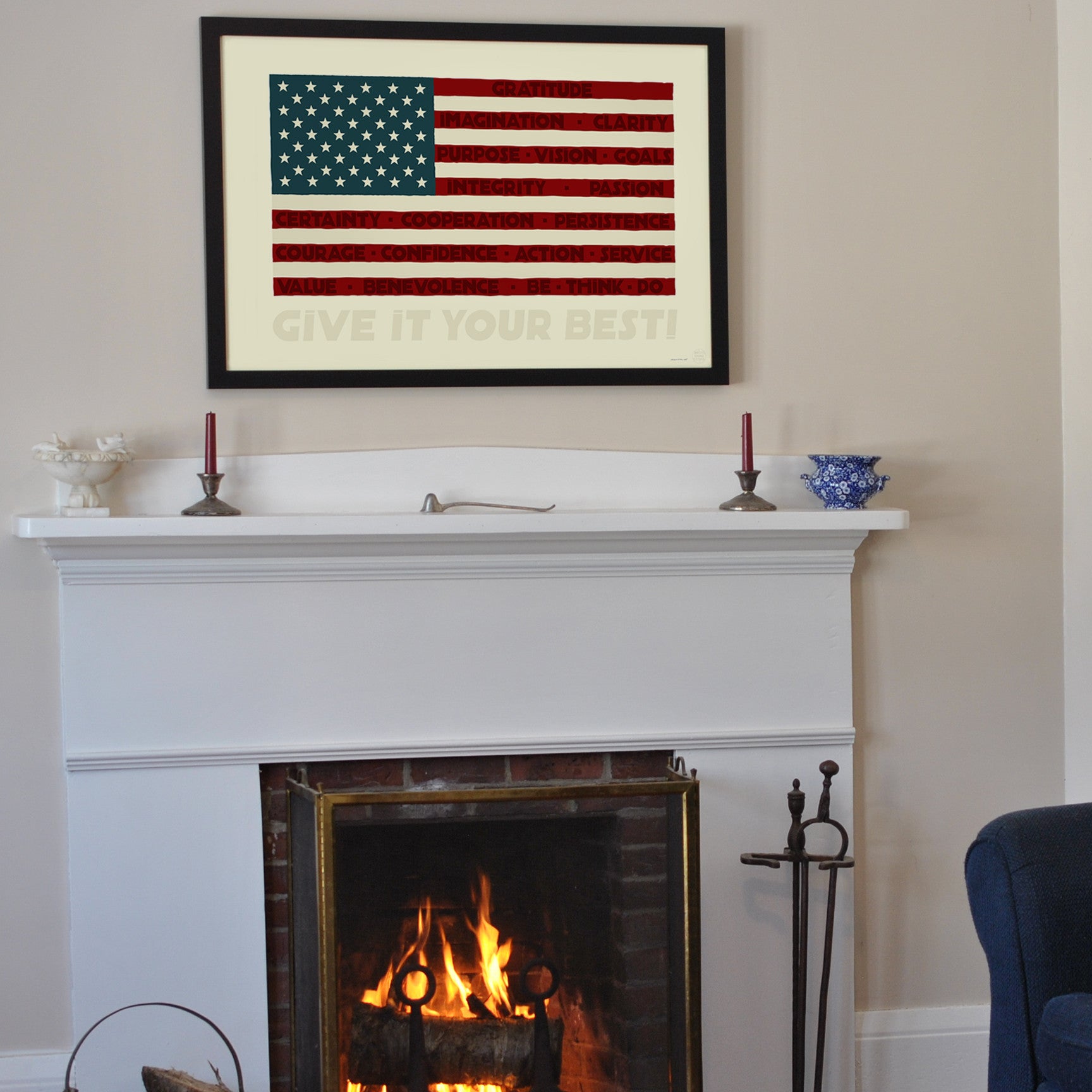 GIVE IT YOUR BEST! USA Flag Art Print 24" x 36" Framed Wall Poster