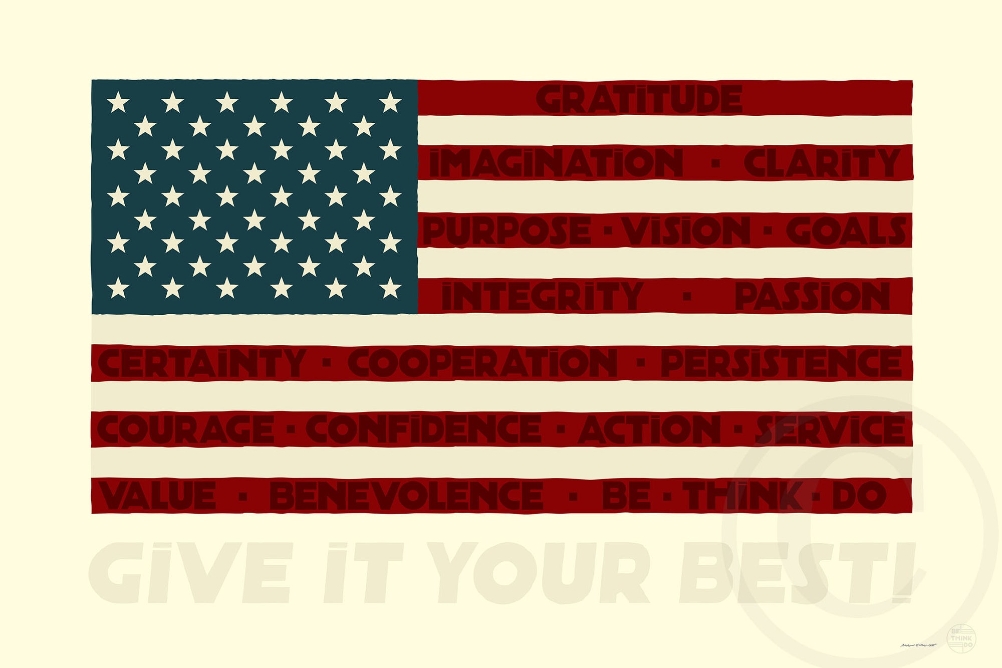GIVE IT YOUR BEST! USA Flag Art Print 24" x 36" Wall Poster