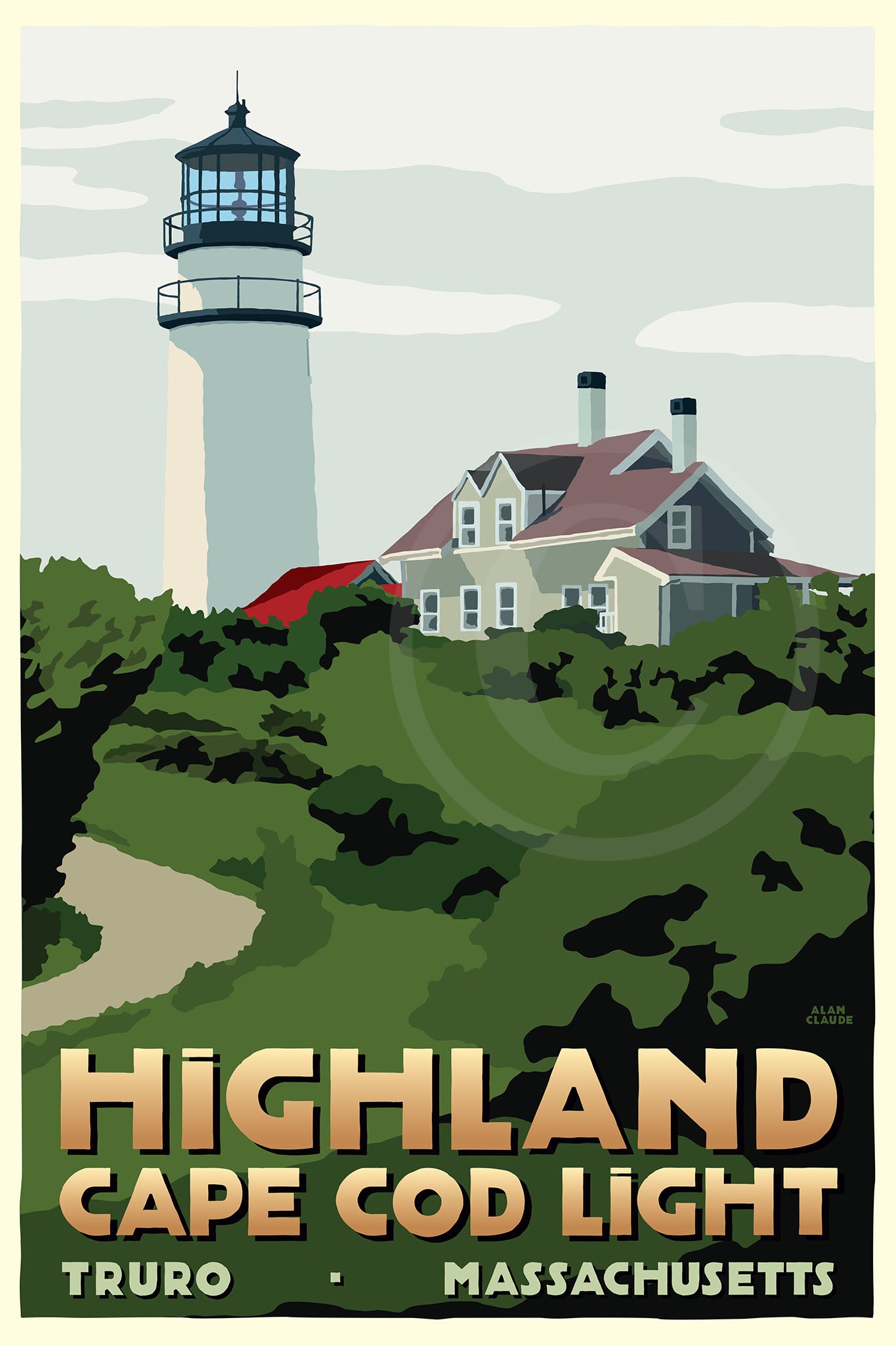 Highland Light Art Print 24" x 36" Travel Poster By Alan Claude - Massachusetts