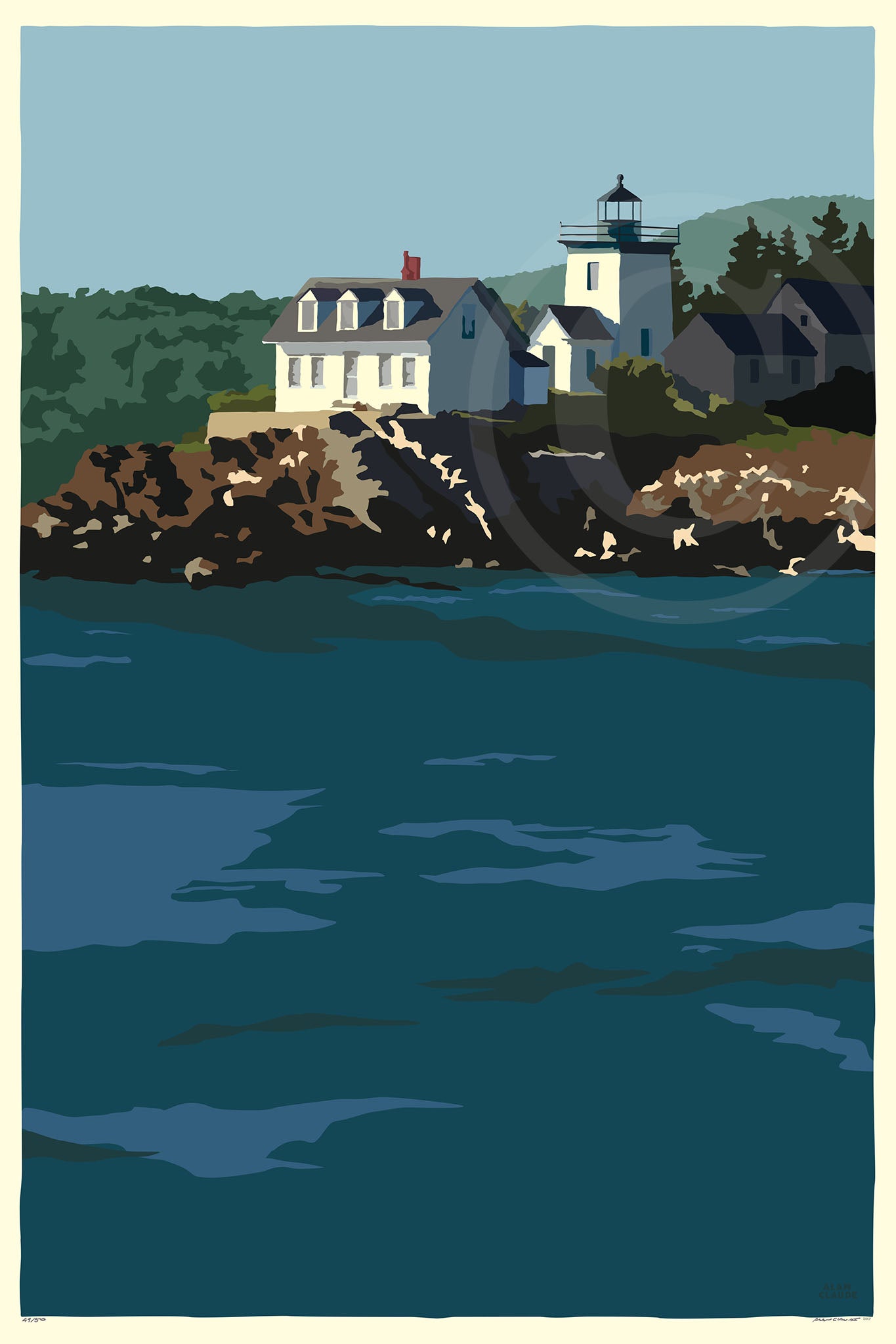 Indian Island Light Art Print 24" x 36" Wall Poster By Alan Claude - Maine