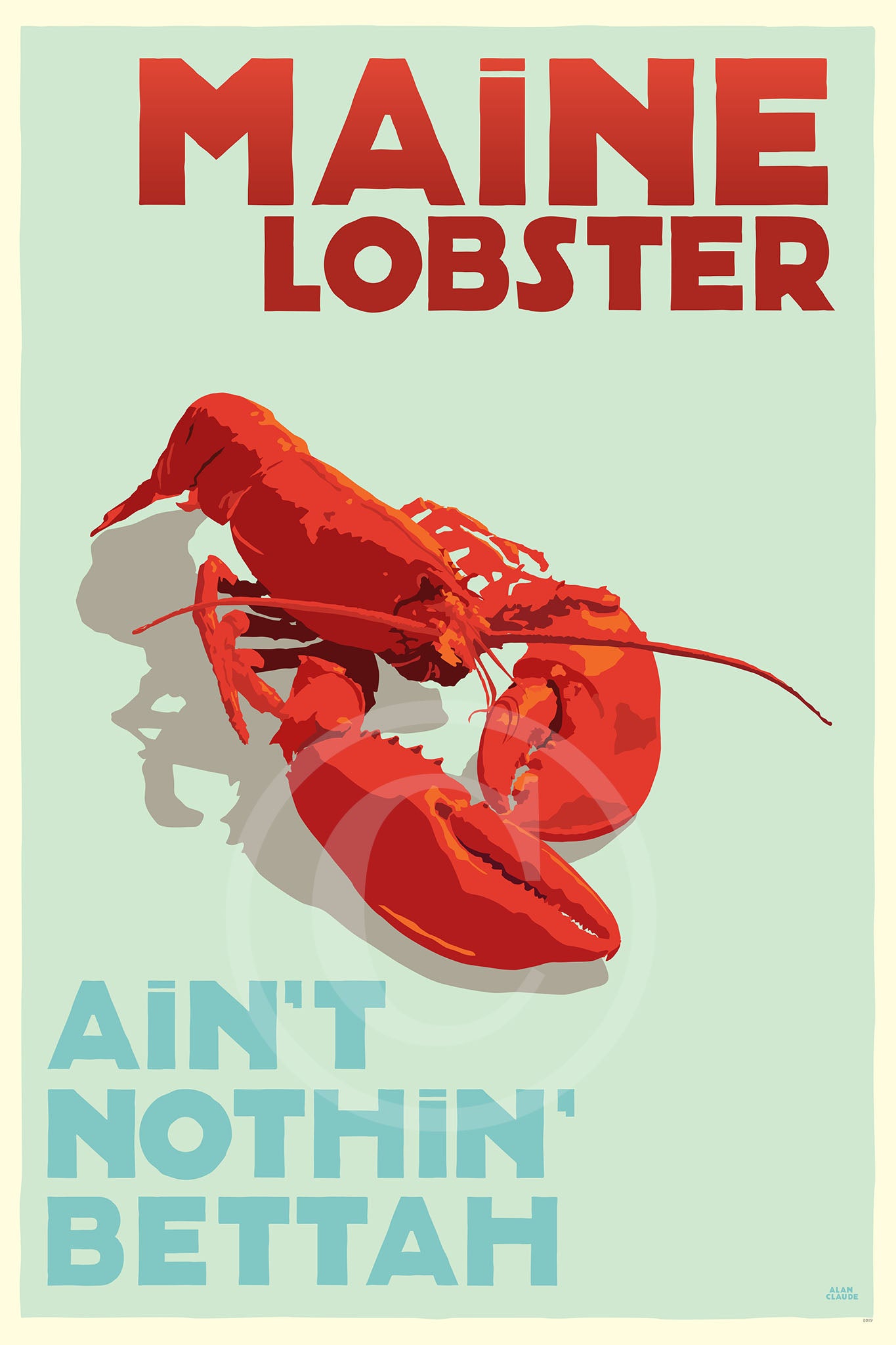 Maine Lobster Art Print 36" x 53" Travel Poster By Alan Claude - Maine