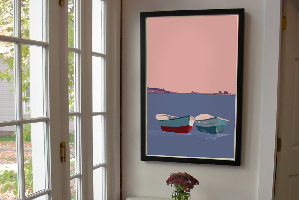 Love Boats In Maine Art Print 24" x 36" Framed Wall Poster By Alan Claude