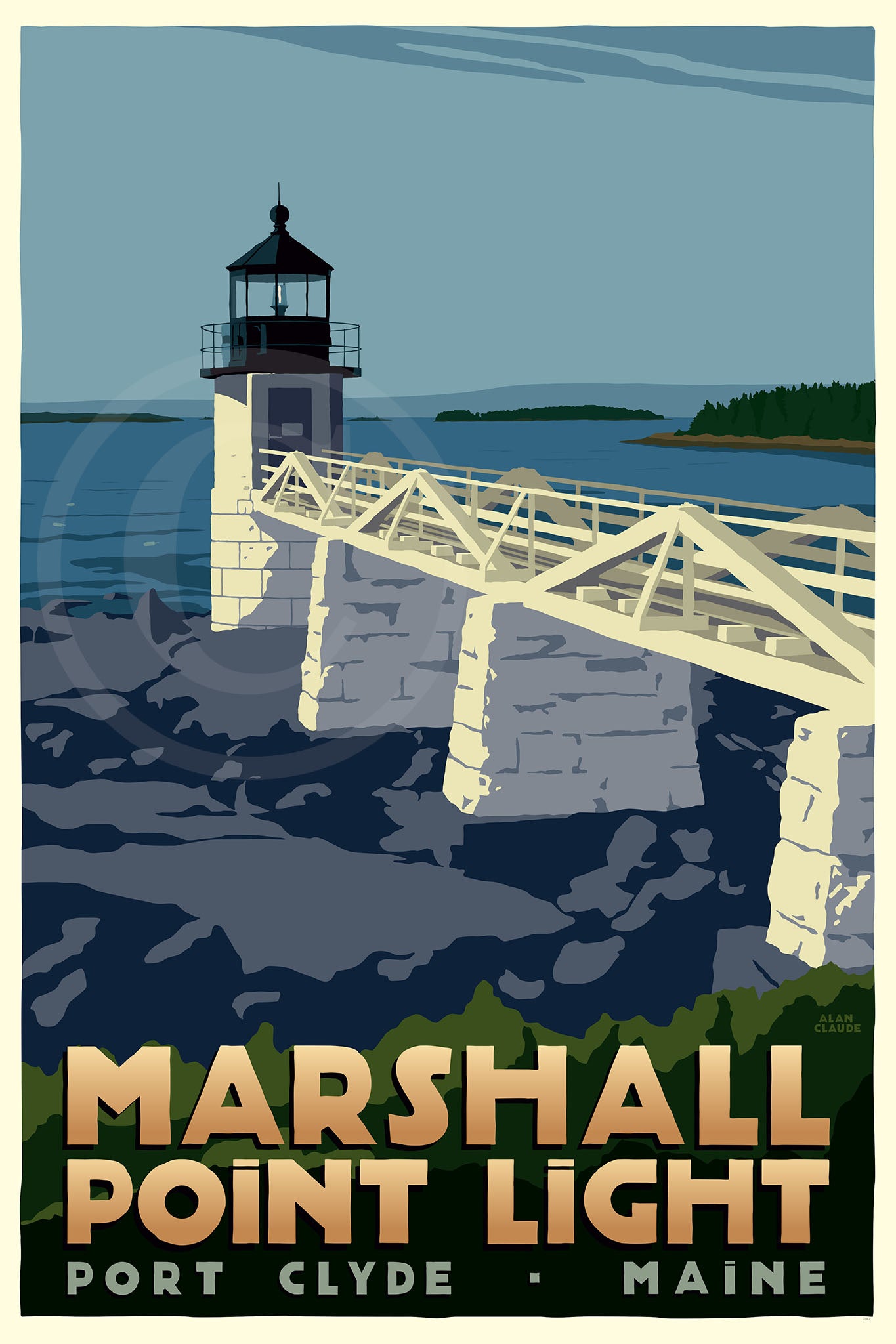 Marshall Point Light Art Print 24" x 36" Travel Poster By Alan Claude - Maine