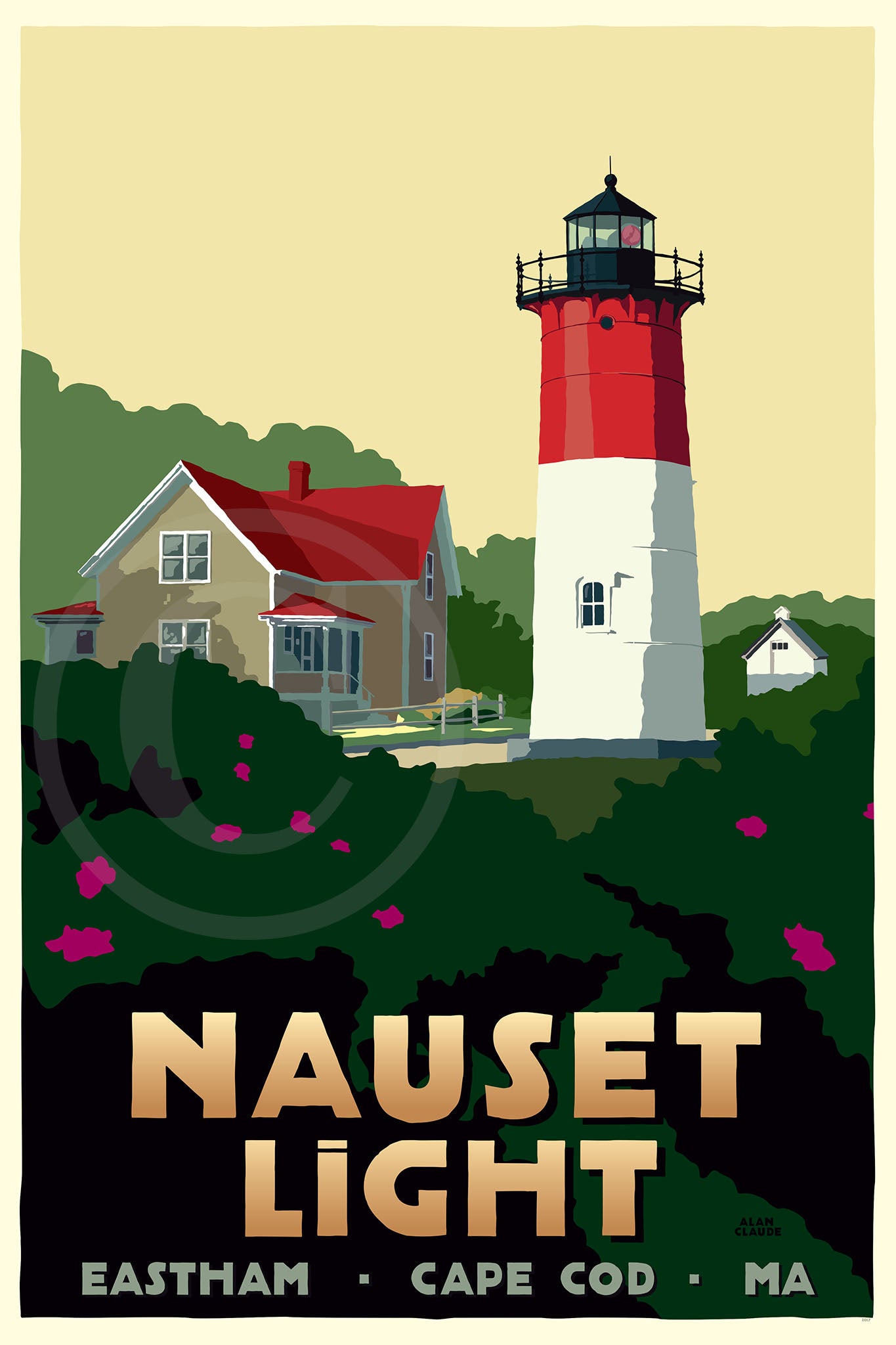 Nauset Light Art Print 24" x 36" Travel Poster By Alan Claude - Massachusetts