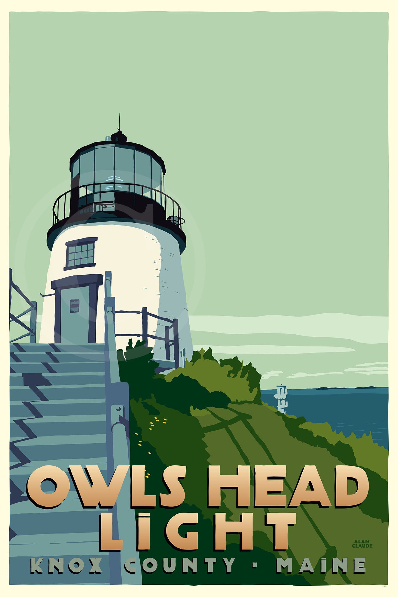 Owls Head Light Art Print 24" x 36" Travel Poster By Alan Claude - Maine