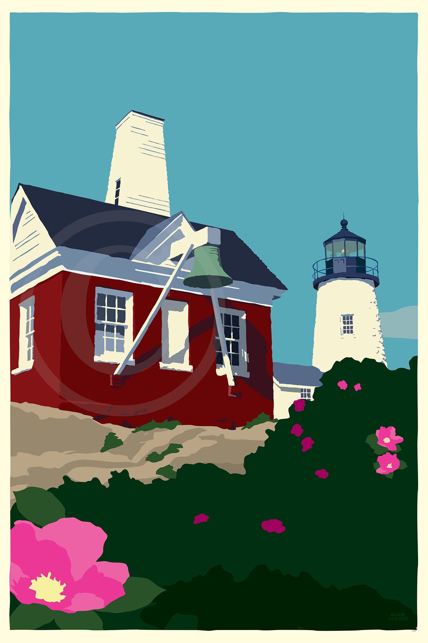 Pemaquid Point Light Bell Art Print 36" x 53" Wall Poster By Alan Claude - Maine