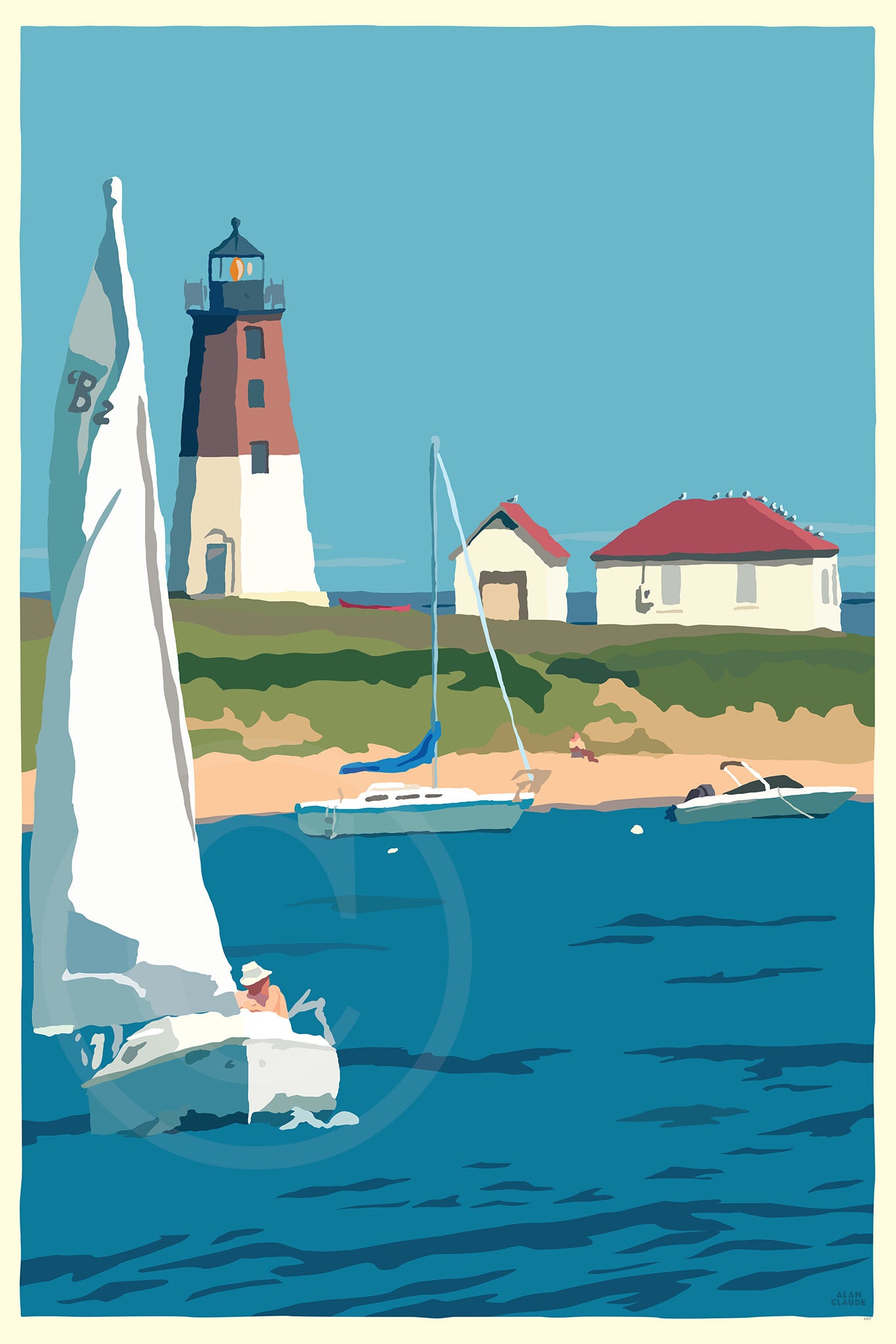Point Judith Light Art Print 24" x 36" Travel Poster By Alan Claude - Rhode Island